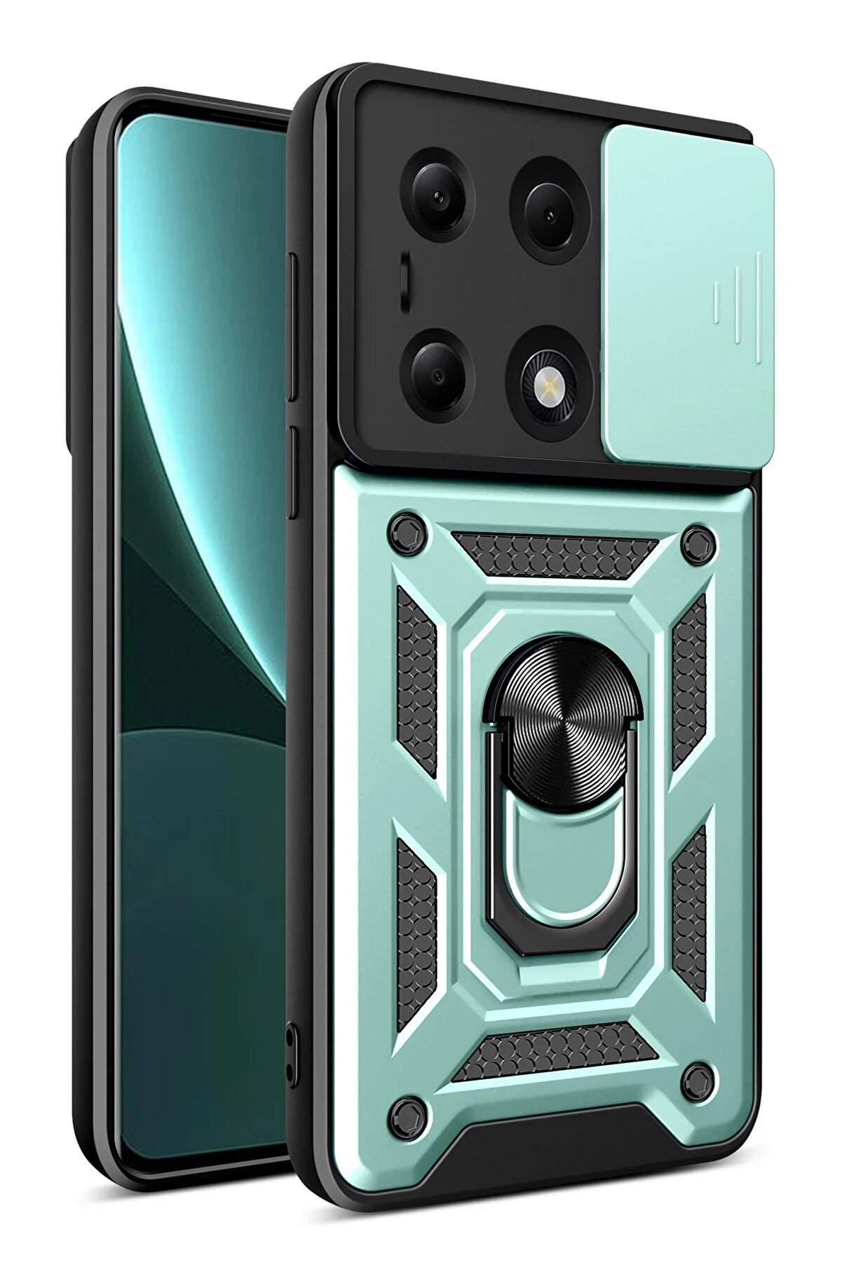 CepteToptan Xiaomi Poco M6 Pro 4G Kılıf Pars Lens Yüzüklü Silikon - Yeşil - DROPX7940-3435