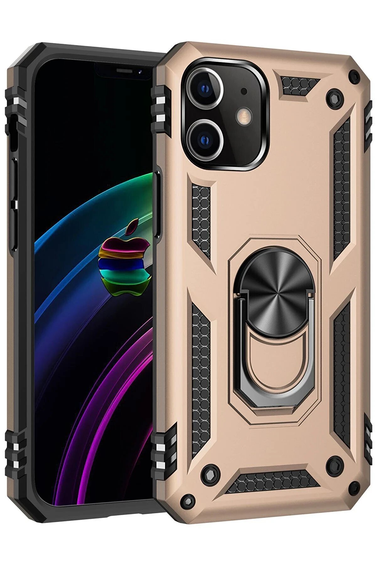 CepteToptan iPhone 12 Mini Kılıf Sofya Yüzüklü Silikon Kapak - Gold - DROPX2769-1899