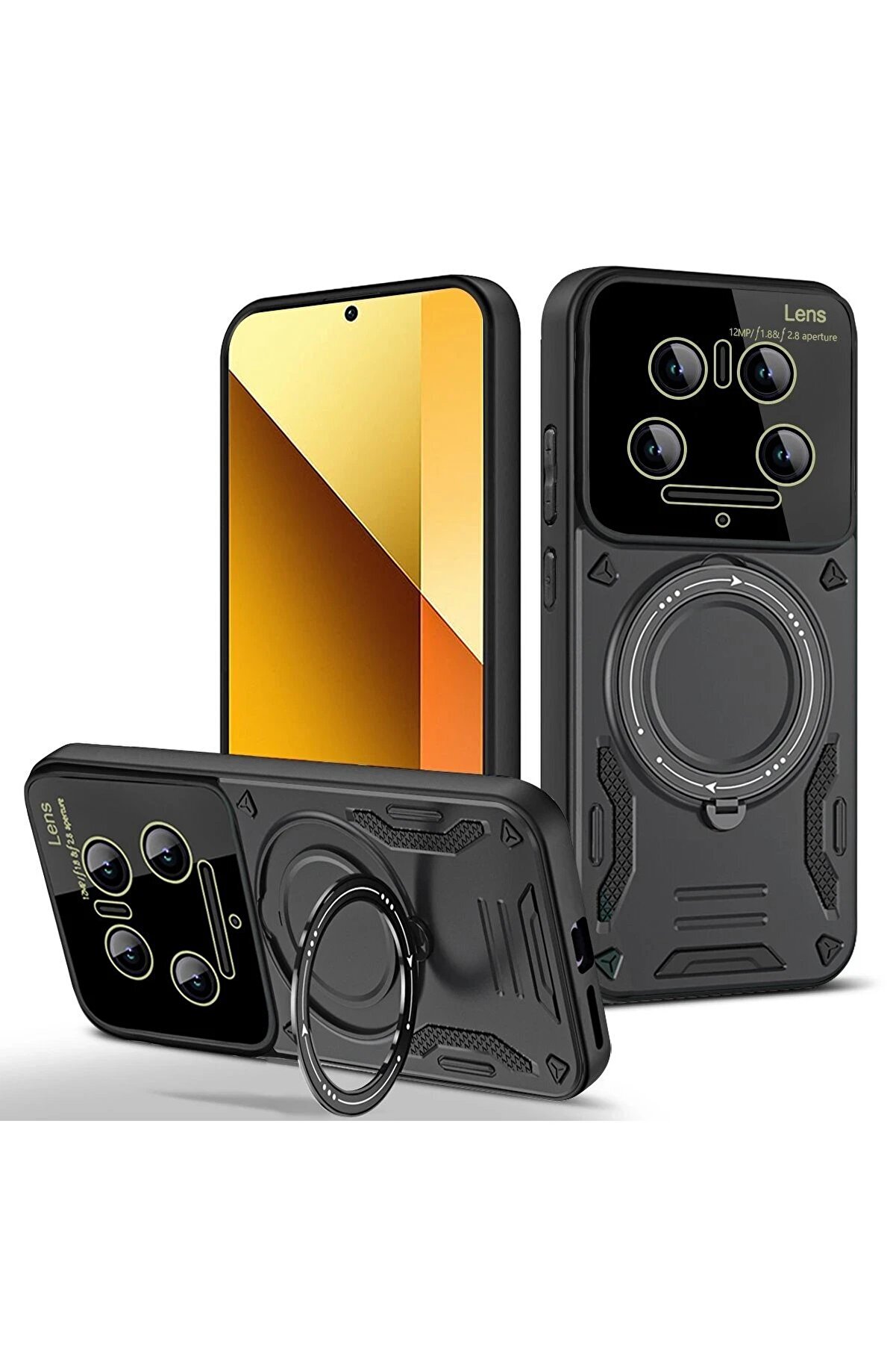 CepteToptan Xiaomi Mi 14 Ultra Kılıf Joy Lens Standlı Kapak - Siyah - DROPX6486-3400