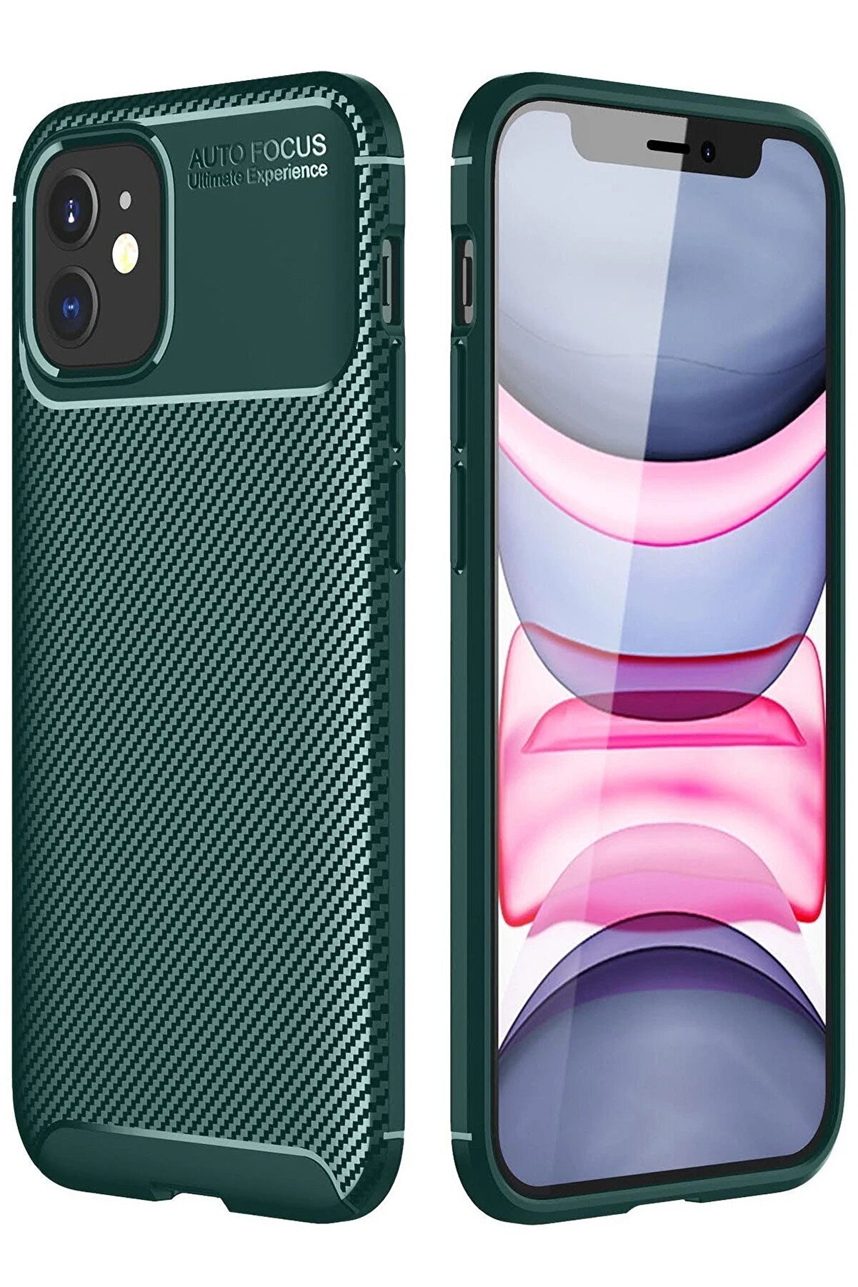 CepteToptan iPhone 12 Mini Kılıf Auto Focus Karbon Kapak - Yeşil - DROPX7846-2597