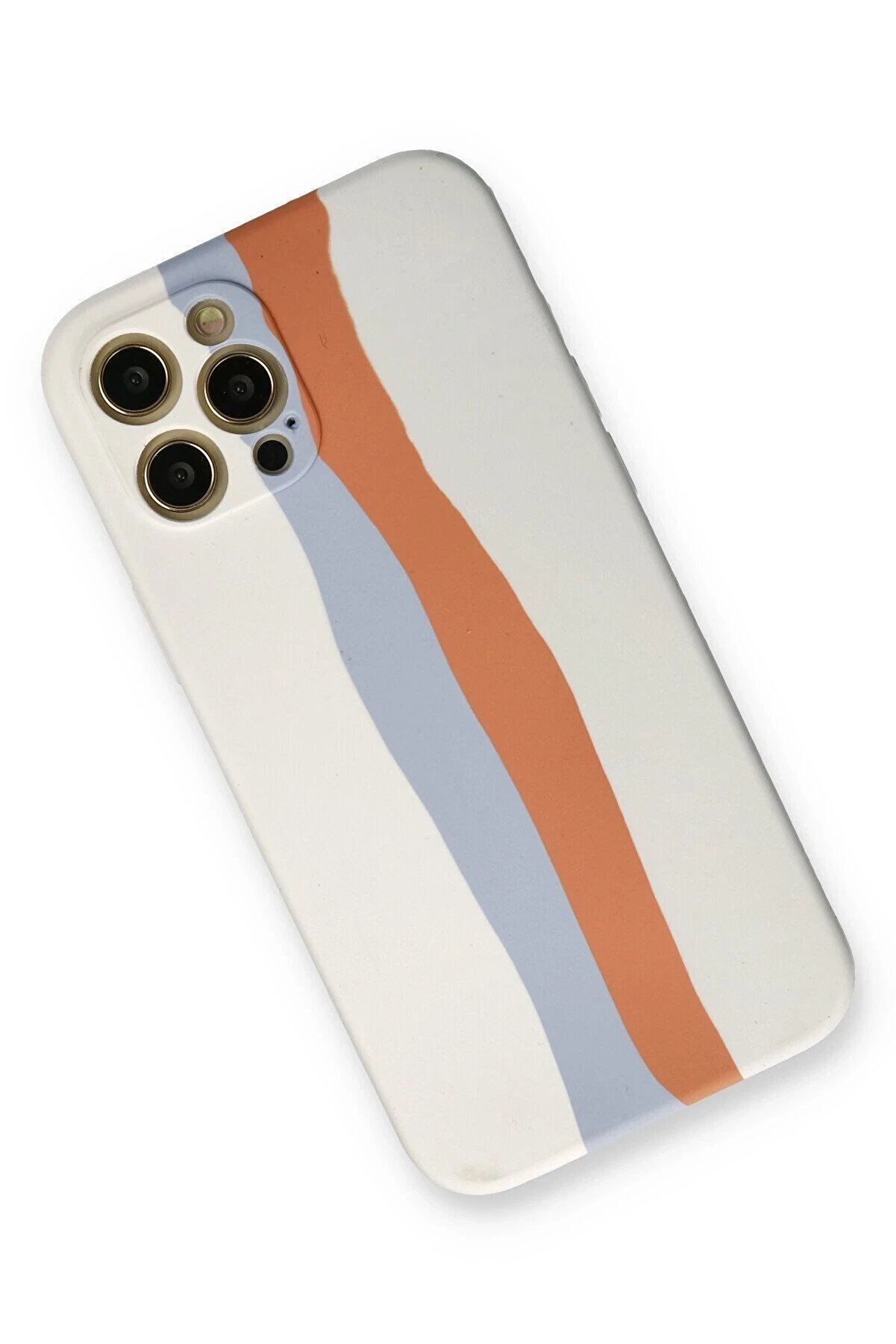 İphone 12 Pro Max Kılıf Ebruli̇ Lansman Si̇li̇kon - Beyaz-Turuncu - Dropx7395-4351