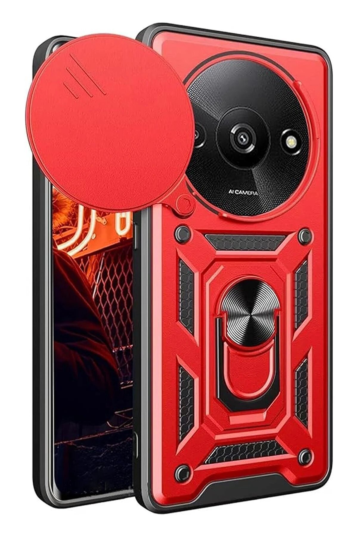 CepteToptan Xiaomi Redmi A3 4G Kılıf Pars Lens Yüzüklü Silikon - Kırmızı - DROPX4852-2143