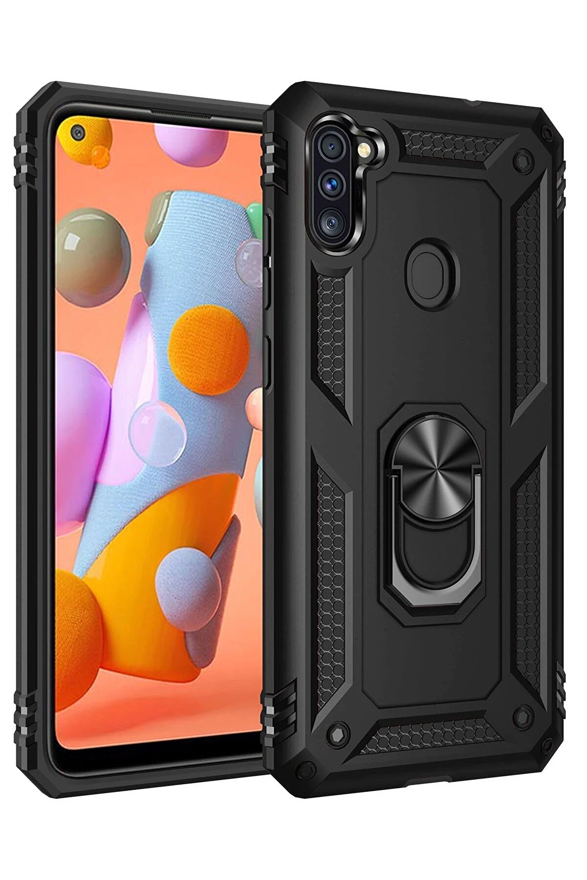 CepteToptan Samsung Galaxy A11 Kılıf Sofya Yüzüklü Silikon Kapak - Siyah - DROPX6673-4381