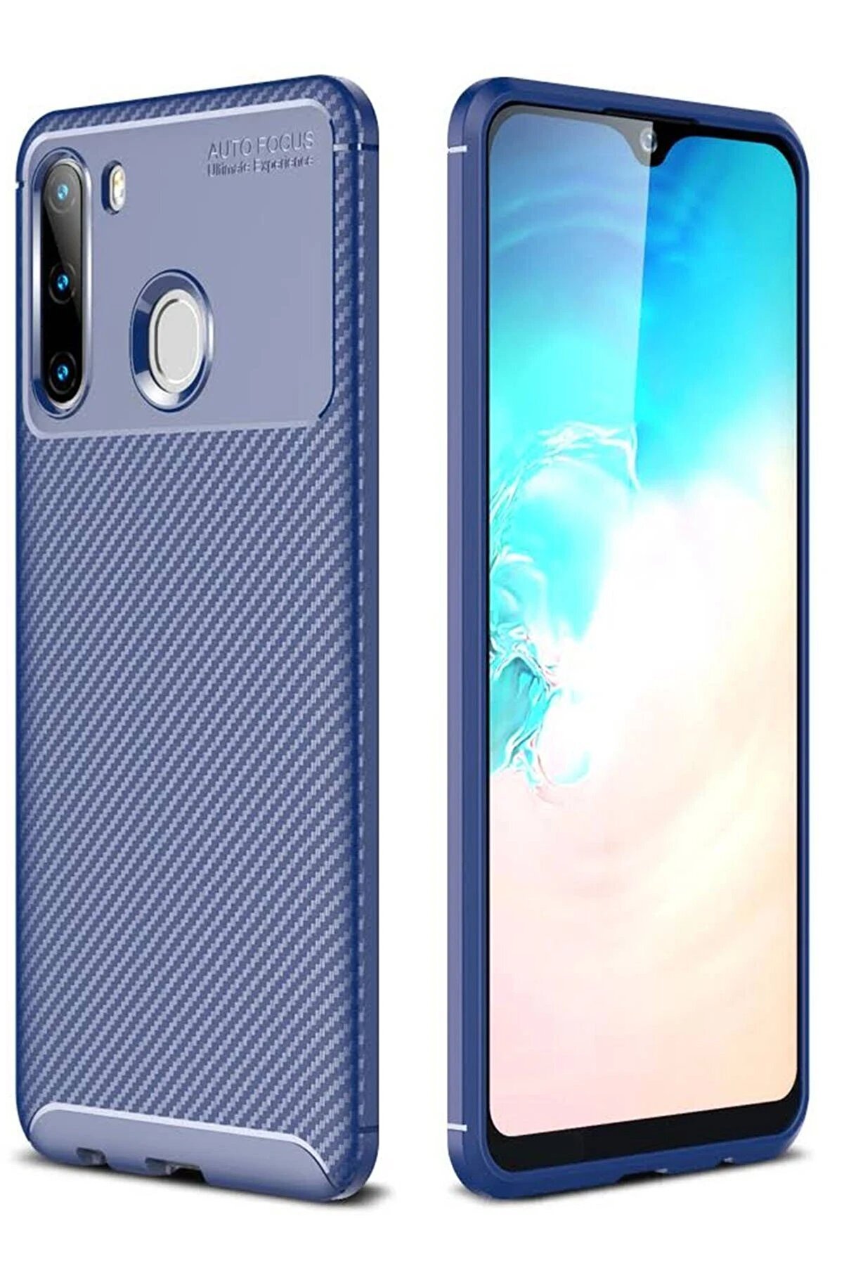 CepteToptan Samsung Galaxy A21 Kılıf Auto Focus Karbon Kapak - Lacivert - DROPX1026-9844