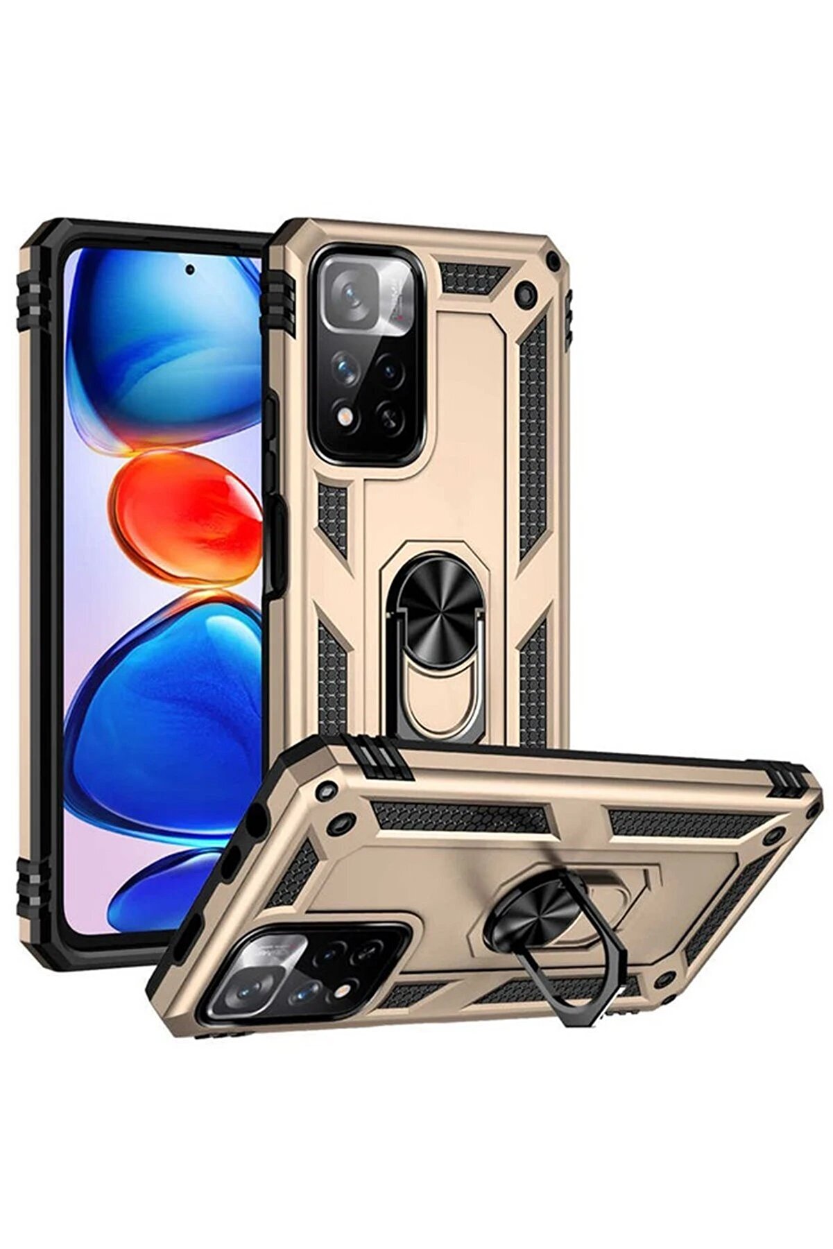 CepteToptan Xiaomi Redmi Note 11 Pro Plus 5G Kılıf Sofya Yüzüklü Silikon Kapak - Gold - DROPX7207-2084