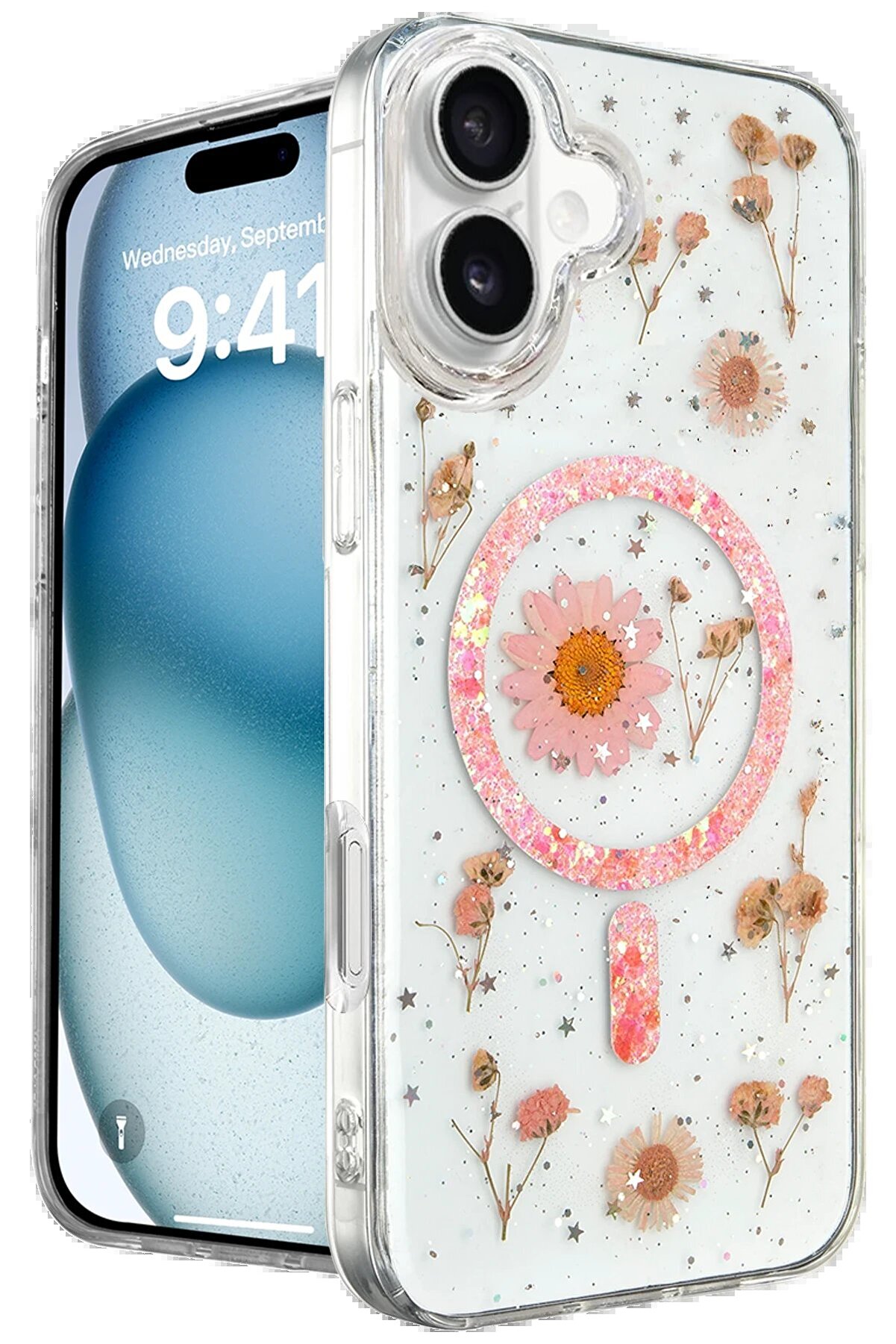 CepteToptan iPhone 16 Kılıf Daisy Simli Magsafe Kapak - Pembe - DROPX8843-2097