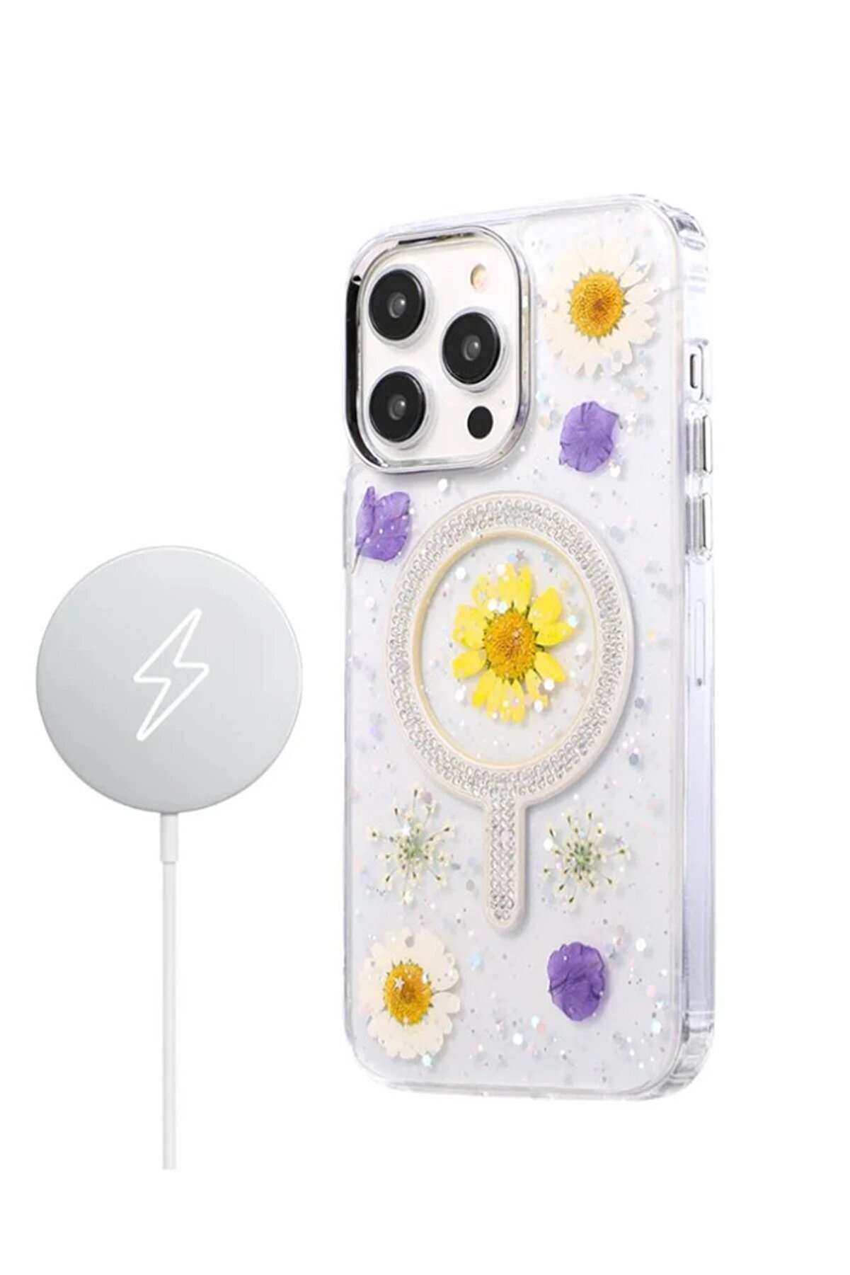 İphone 15 Pro Max Flower Magsafe Kapak - Krem - Dropx6782-7695