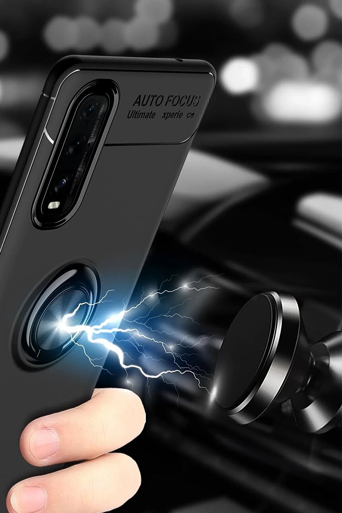 Oppo Fi̇nd X2 Kılıf Range Yüzüklü Si̇li̇kon - Si̇yah-Mavi̇ - Dropx7758-4267