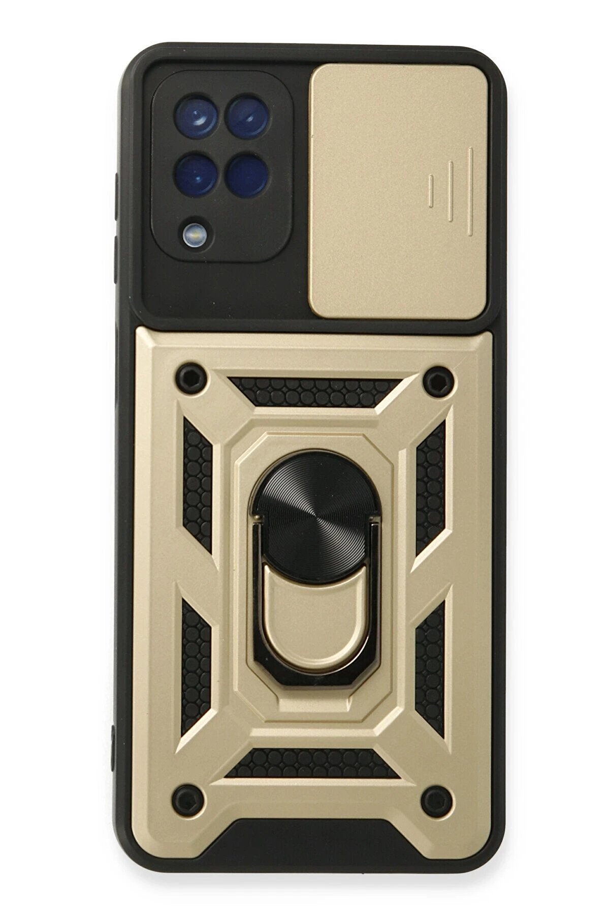 CepteToptan Samsung Galaxy A22 Kılıf Pars Lens Yüzüklü Silikon - Gold - DROPX7838-1199