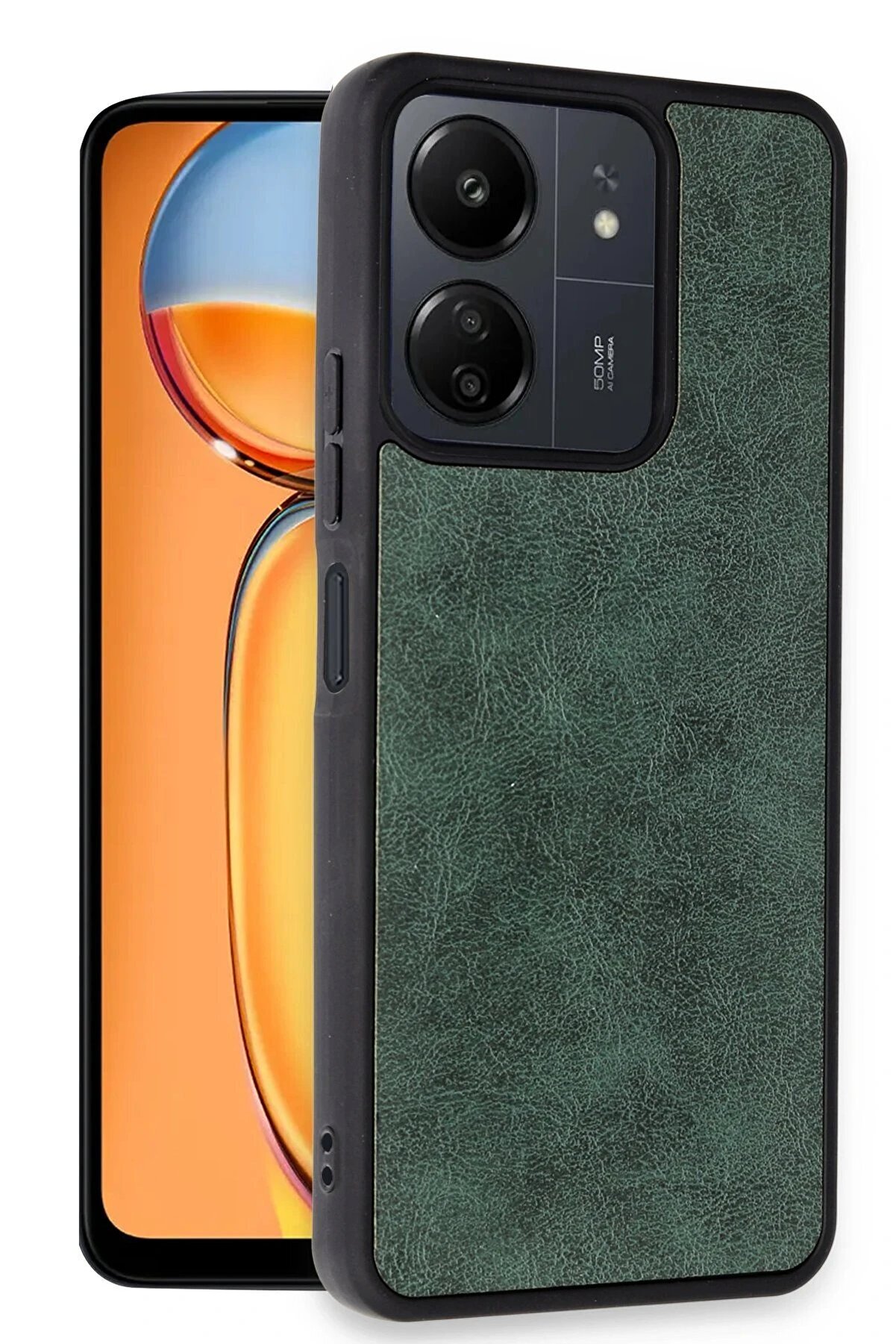 Xi̇aomi̇ Redmi̇ 13C Kılıf Aras Deri̇ Kapak - Koyu Yeşi̇l - Dropx3349-9616