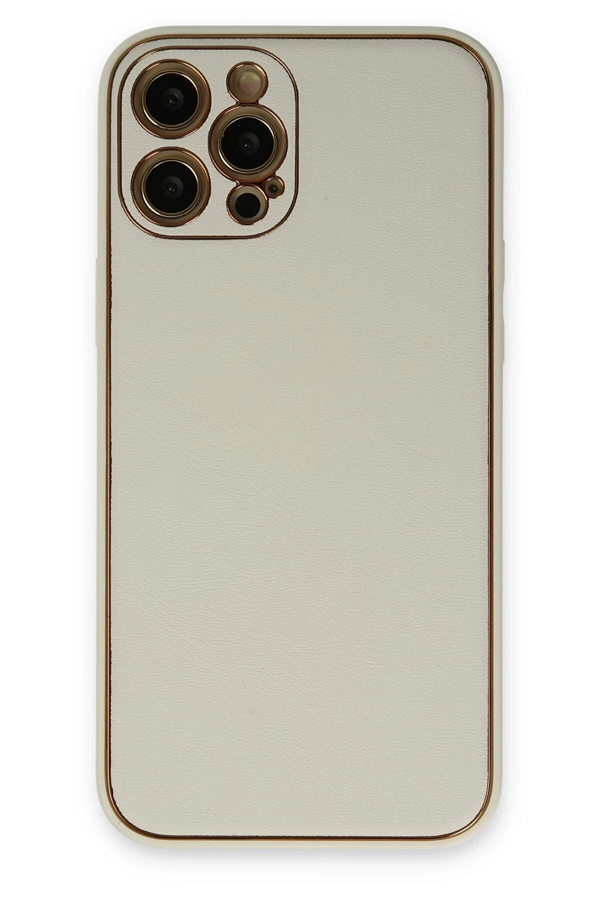 CepteToptan iPhone 12 Pro Max Kılıf Coco Deri Silikon Kapak - Beyaz - DROPX4743-8074