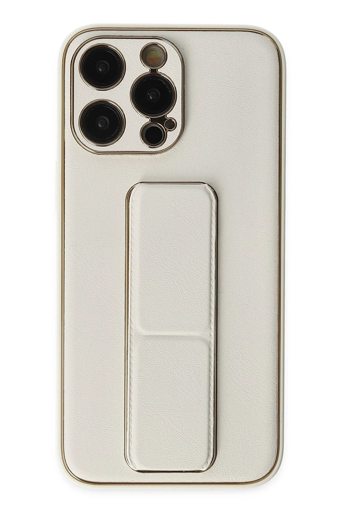 CepteToptan iPhone 13 Pro Kılıf Coco Deri Standlı Kapak - Beyaz - DROPX2946-5327