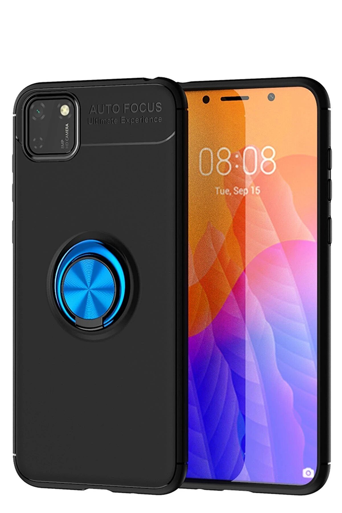 CepteToptan Huawei Y5P Kılıf Range Yüzüklü Silikon - Siyah-Mavi - DROPX9665-8929