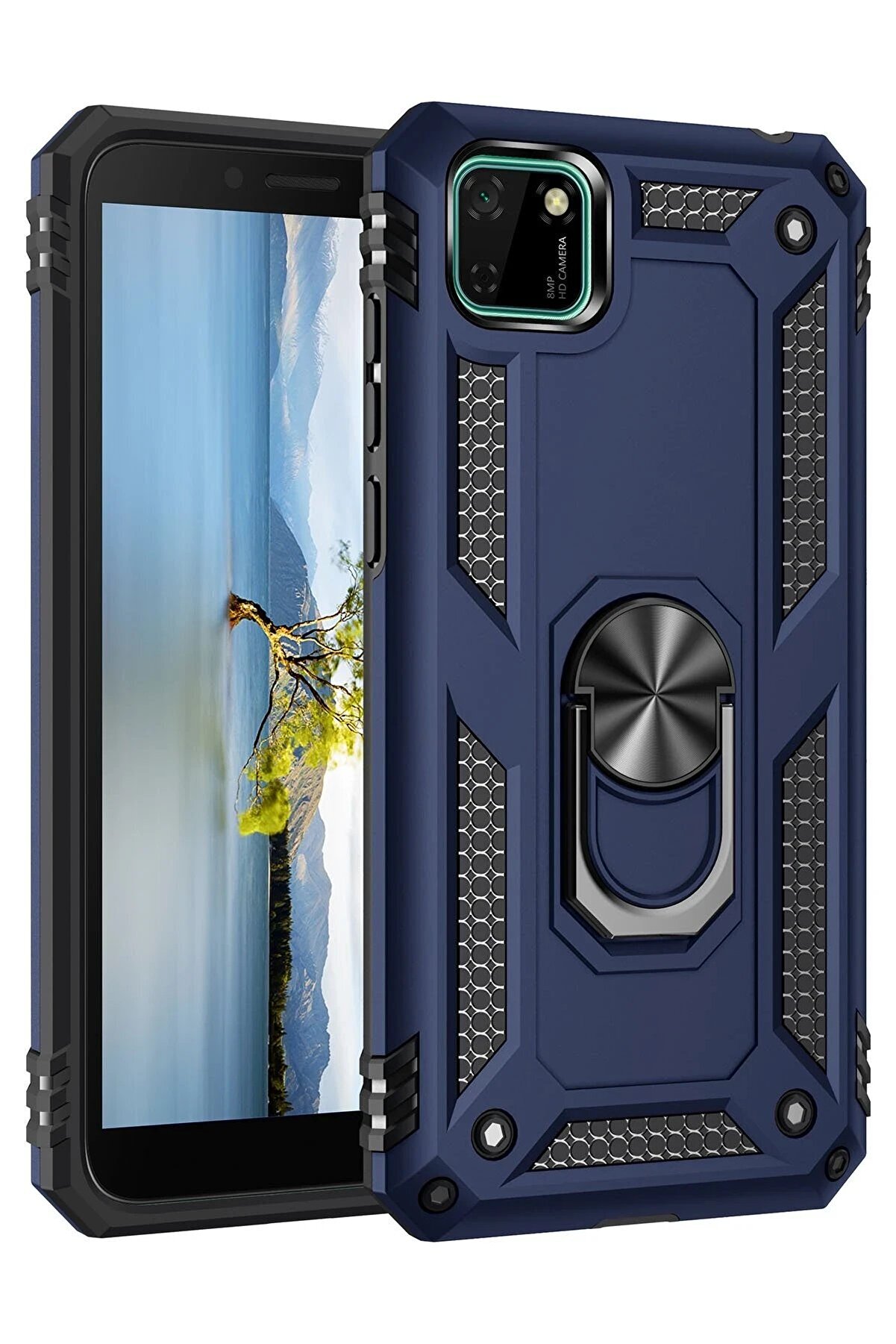 CepteToptan Huawei Y5P Kılıf Sofya Yüzüklü Silikon Kapak - Lacivert - DROPX7471-1779