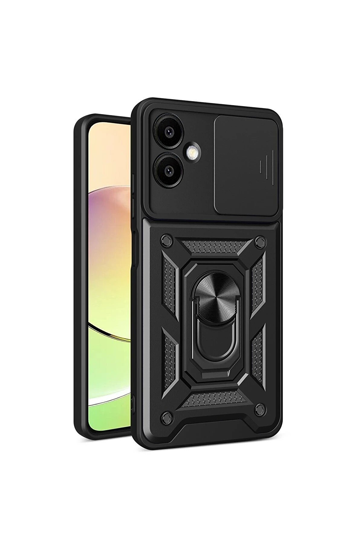 CepteToptan Samsung Galaxy A06 Kılıf Pars Lens Yüzüklü Silikon - Siyah - DROPX4156-3764