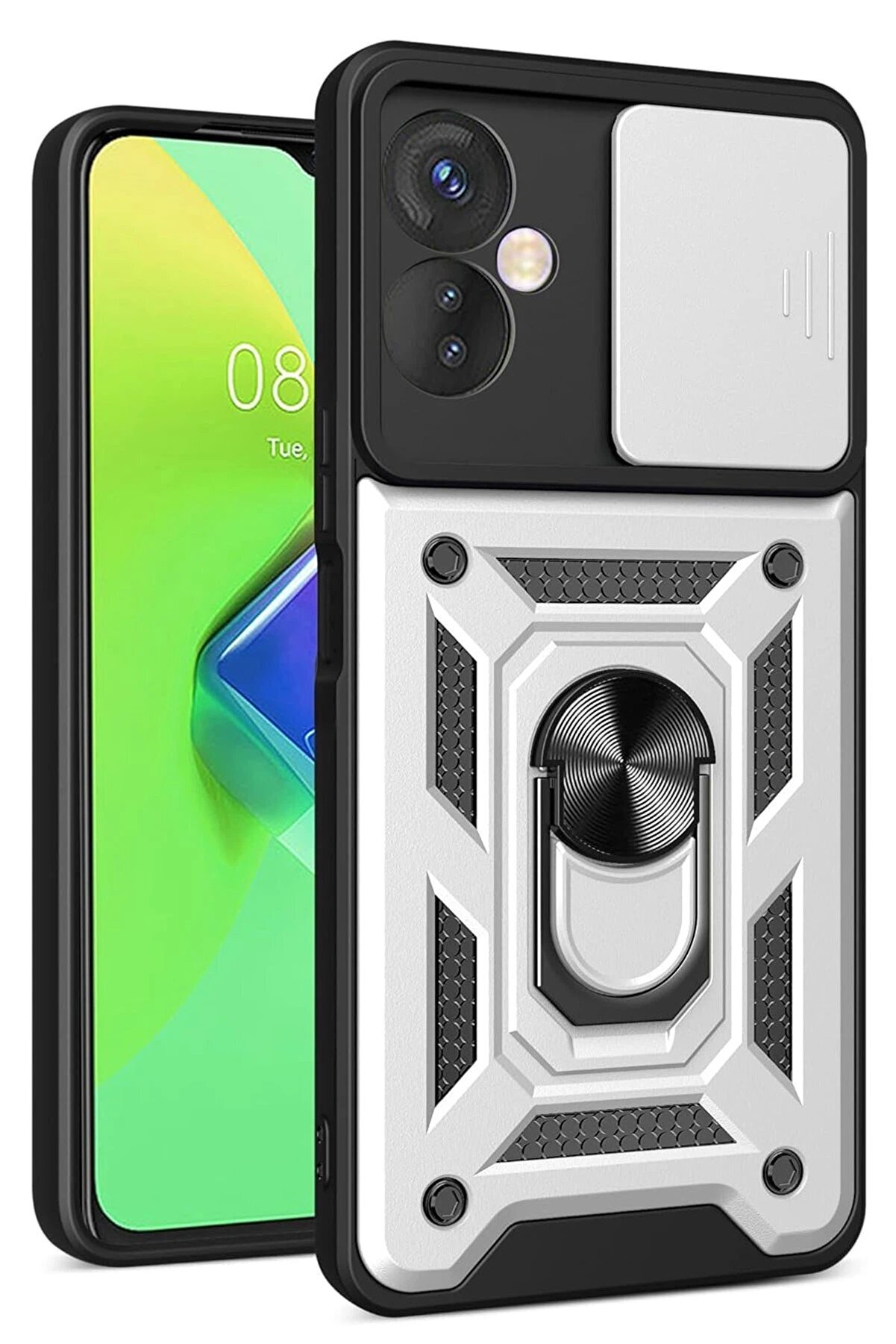 CepteToptan İnfinix Hot 30 4G Kılıf Pars Lens Yüzüklü Silikon - Gümüş - DROPX4160-2436