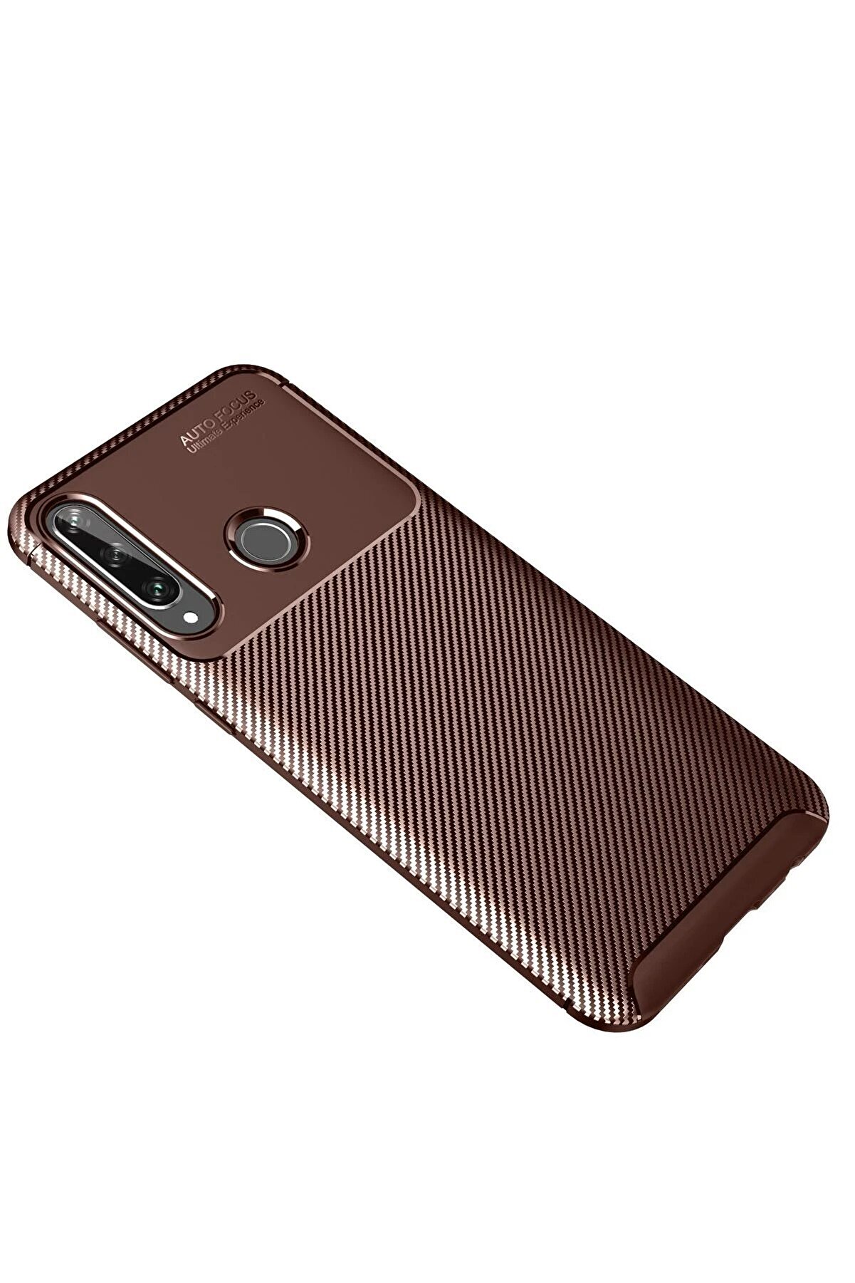 CepteToptan Huawei Y6P Kılıf Auto Focus Karbon Kapak - Kahverengi - DROPX7734-7112