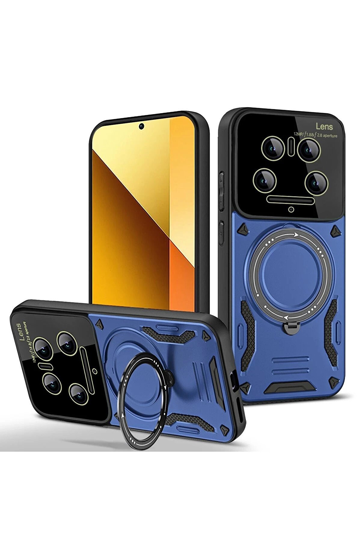 CepteToptan Xiaomi Mi 14 Ultra Kılıf Joy Lens Standlı Kapak - Lacivert - DROPX9384-2227