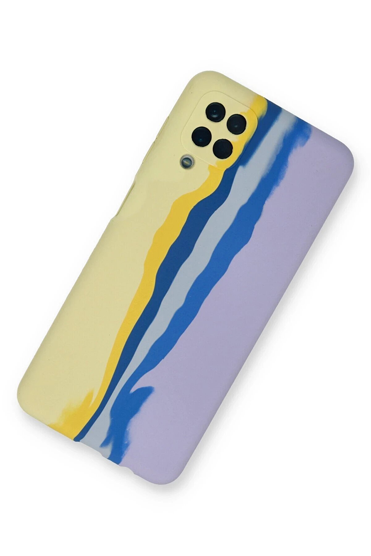 Samsung Galaxy A22 Kılıf Ebruli̇ Lansman Si̇li̇kon - Sarı-Li̇la - Dropx4175-2344