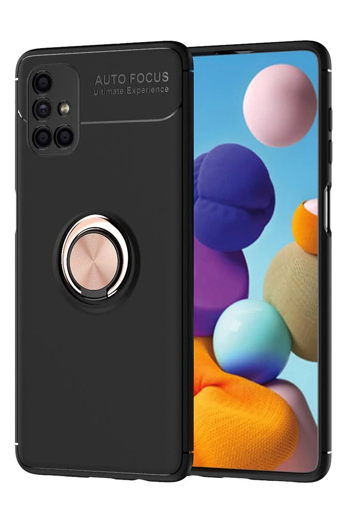 CepteToptan Samsung Galaxy M51 Kılıf Range Yüzüklü Silikon - Siyah-Gold - DROPX8727-7350