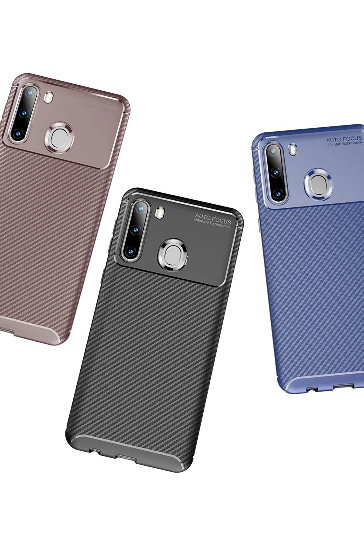 Samsung Galaxy A21 Kılıf Auto Focus Karbon Kapak - Laci̇vert - Dropx1026-9844