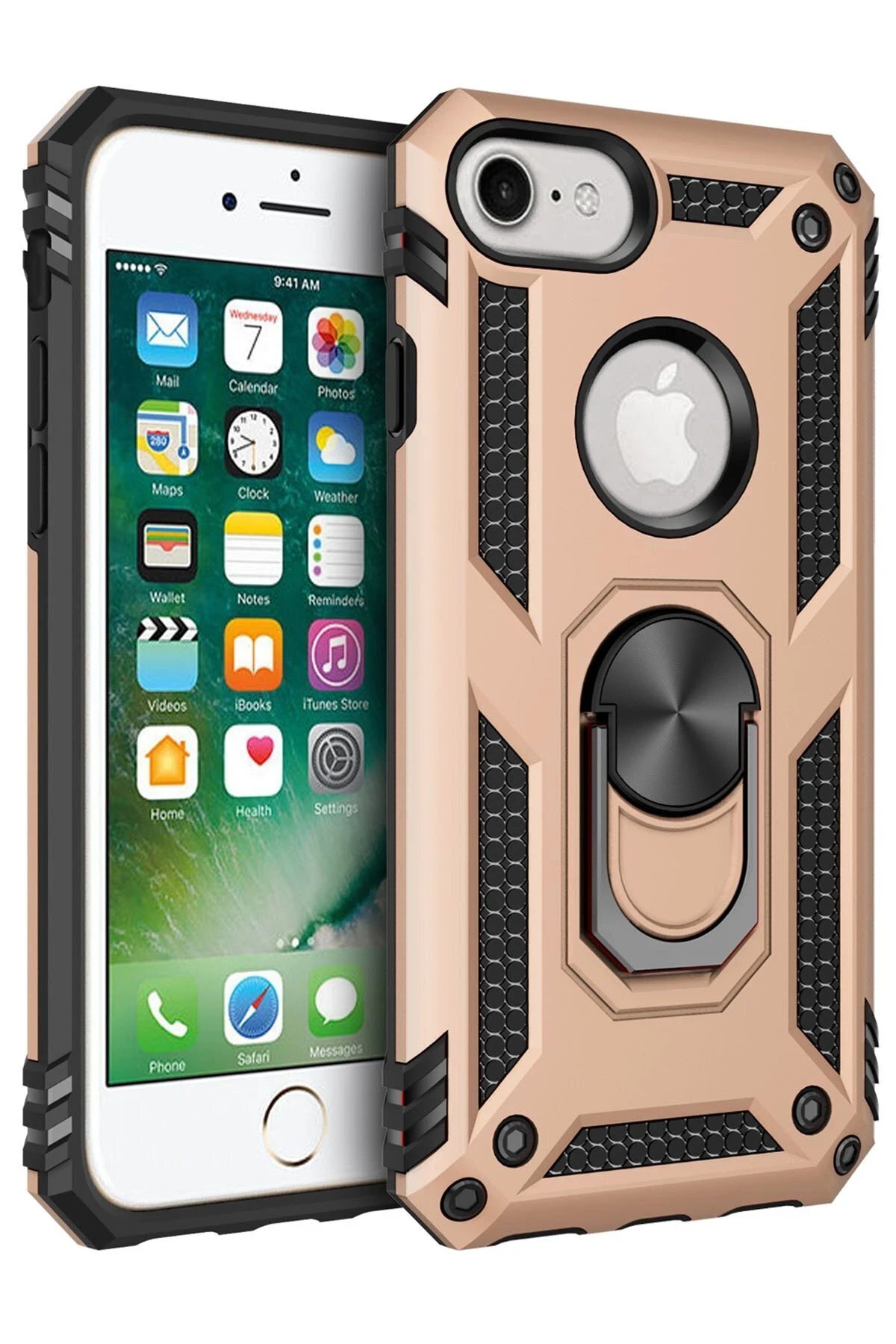 CepteToptan iPhone 7 Kılıf Sofya Y&uuml;z&uuml;kl&uuml; Silikon Kapak - Gold - DROPX9182-7163