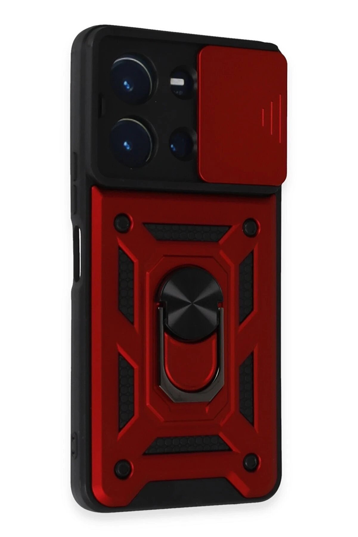 CepteToptan Vivo Y36 Kılıf Pars Lens Yüzüklü Silikon - Kırmızı - DROPX1304-3582