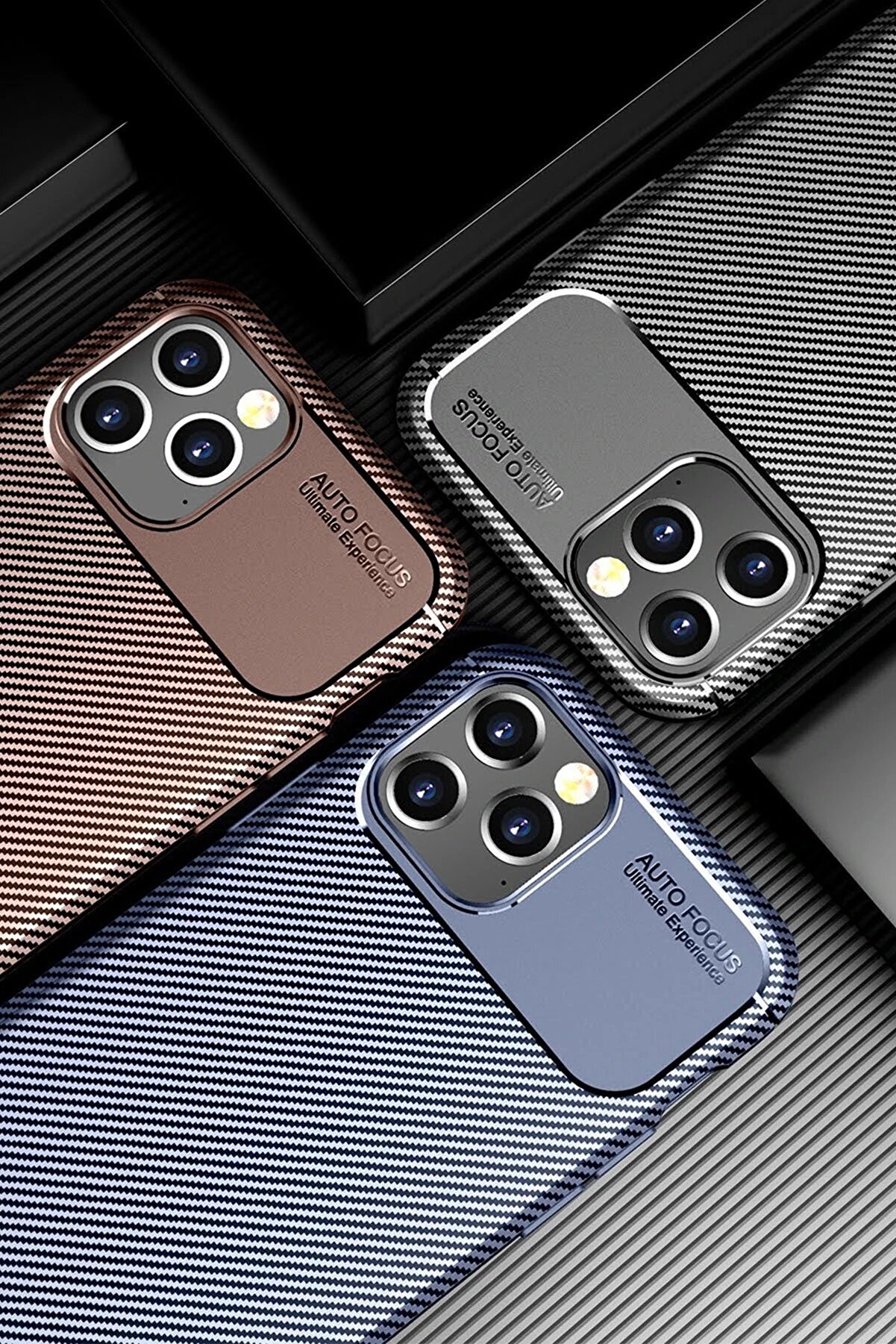 İphone 12 Pro Max Kılıf Auto Focus Karbon Kapak - Kahverengi̇ - Dropx7917-6737