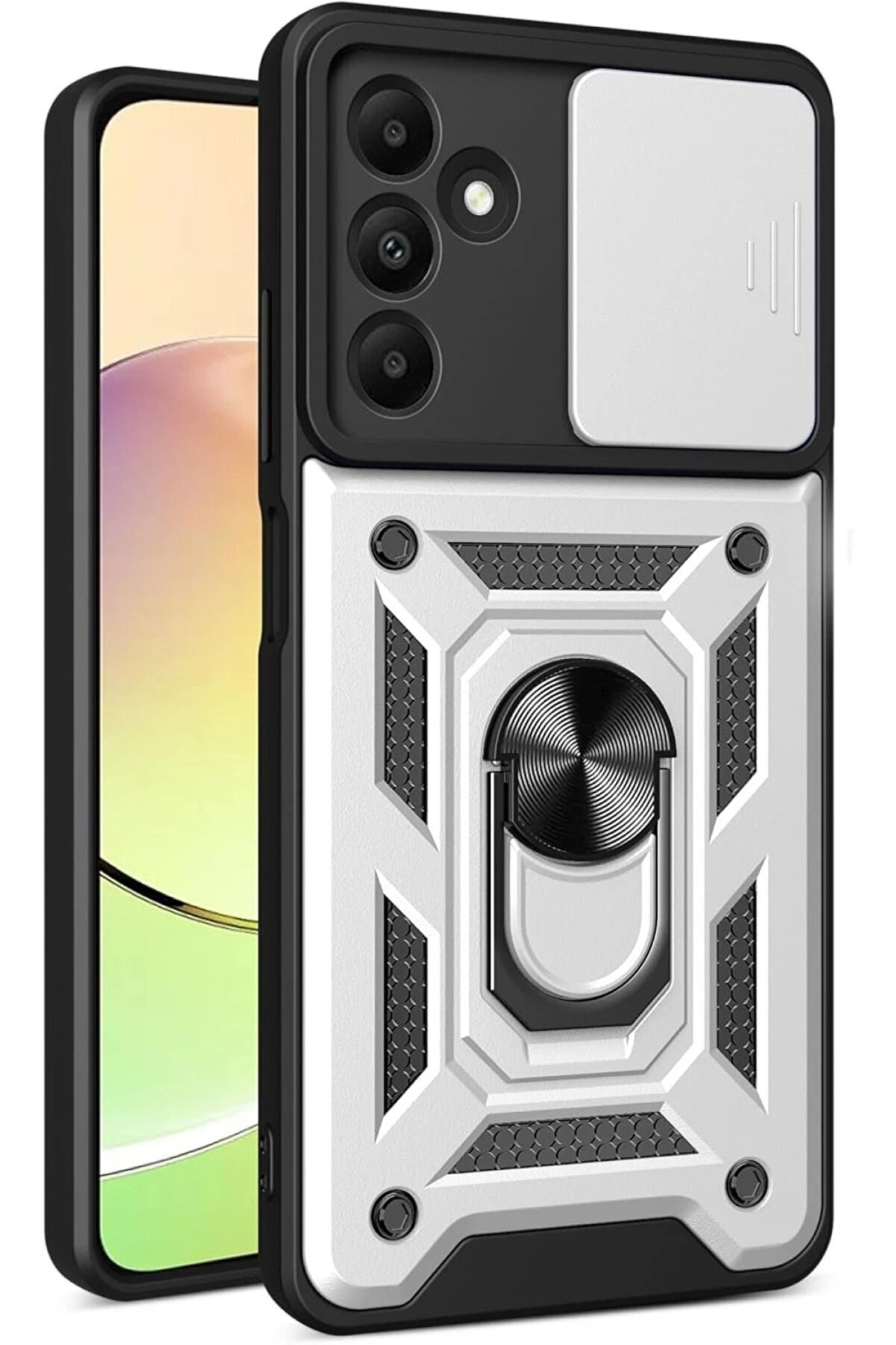 CepteToptan Samsung Galaxy M15 Kılıf Pars Lens Yüzüklü Silikon - Gümüş - DROPX6631-8775