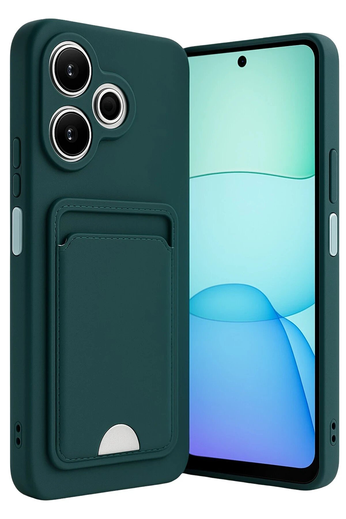 Xi̇aomi̇ Redmi̇ 13 4G Kılıf Kelvi̇n Kartvi̇zi̇tli̇ Si̇li̇kon - Koyu Yeşi̇l - Dropx8881-7660