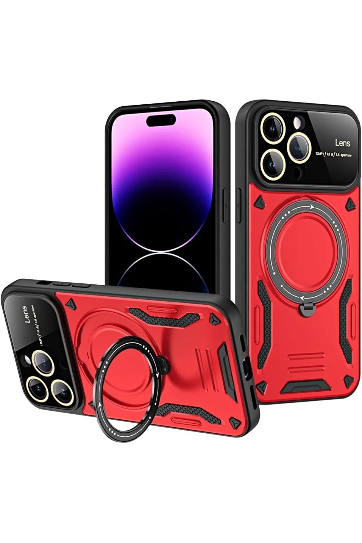 CepteToptan iPhone 16 Pro Kılıf Joy Lens Standlı Kapak - Kırmızı - DROPX1885-6991