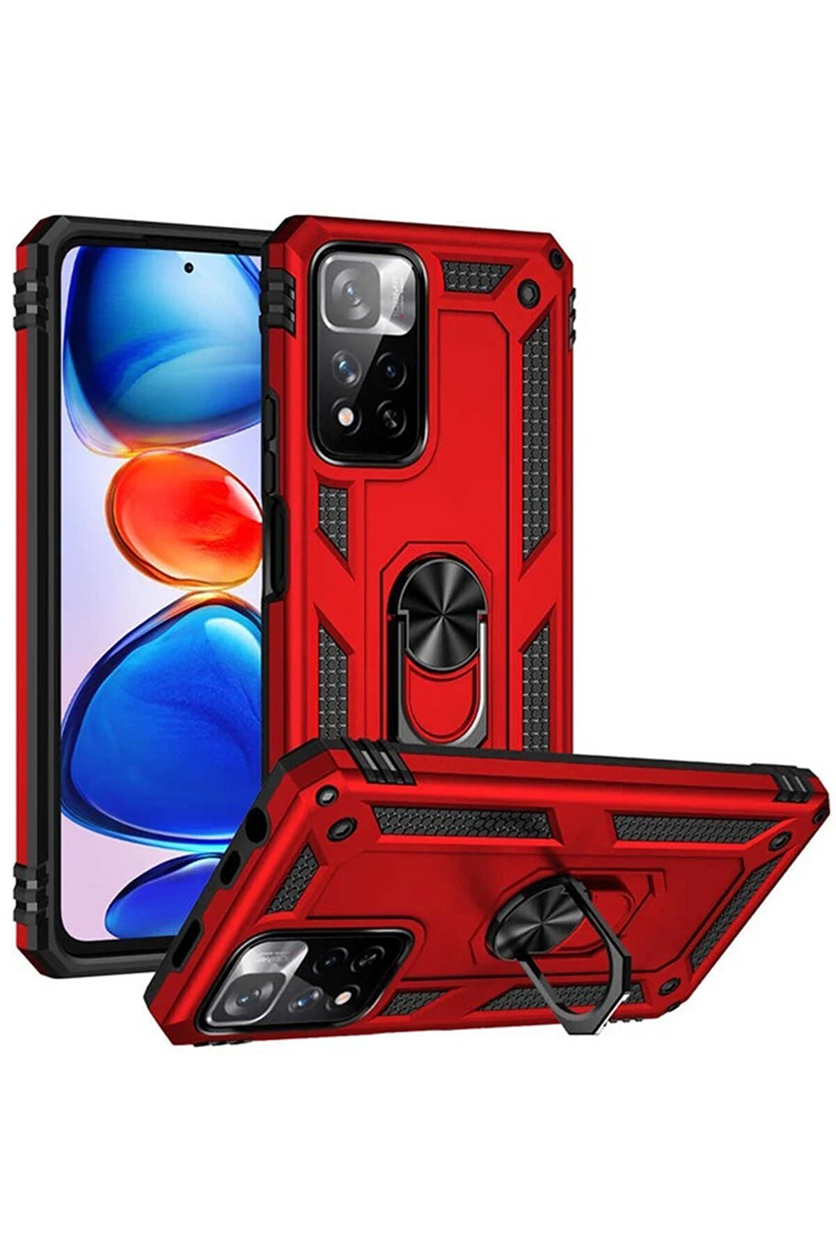 CepteToptan Xiaomi Redmi Note 11 Pro Plus 5G Kılıf Sofya Yüzüklü Silikon Kapak - Kırm? - DROPX8120-2233