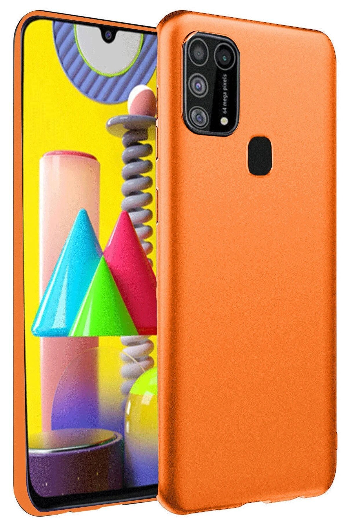 Samsung Galaxy M31 Kılıf Nano İçi̇ Kadi̇fe Si̇li̇kon - Koyu Turuncu - Dropx9682-1358