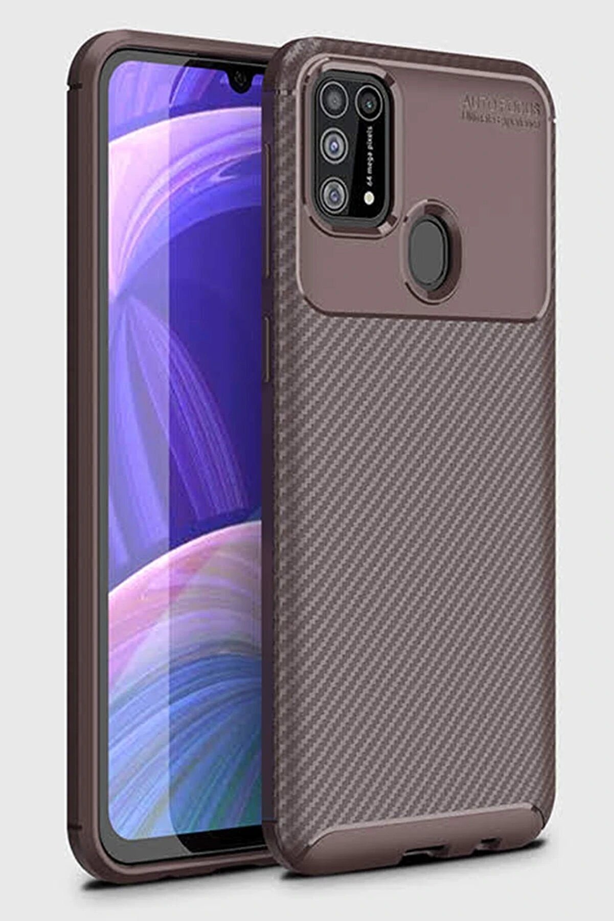 Samsung Galaxy M31 Kılıf Auto Focus Karbon Kapak - Kahverengi̇ - Suat9347-4878