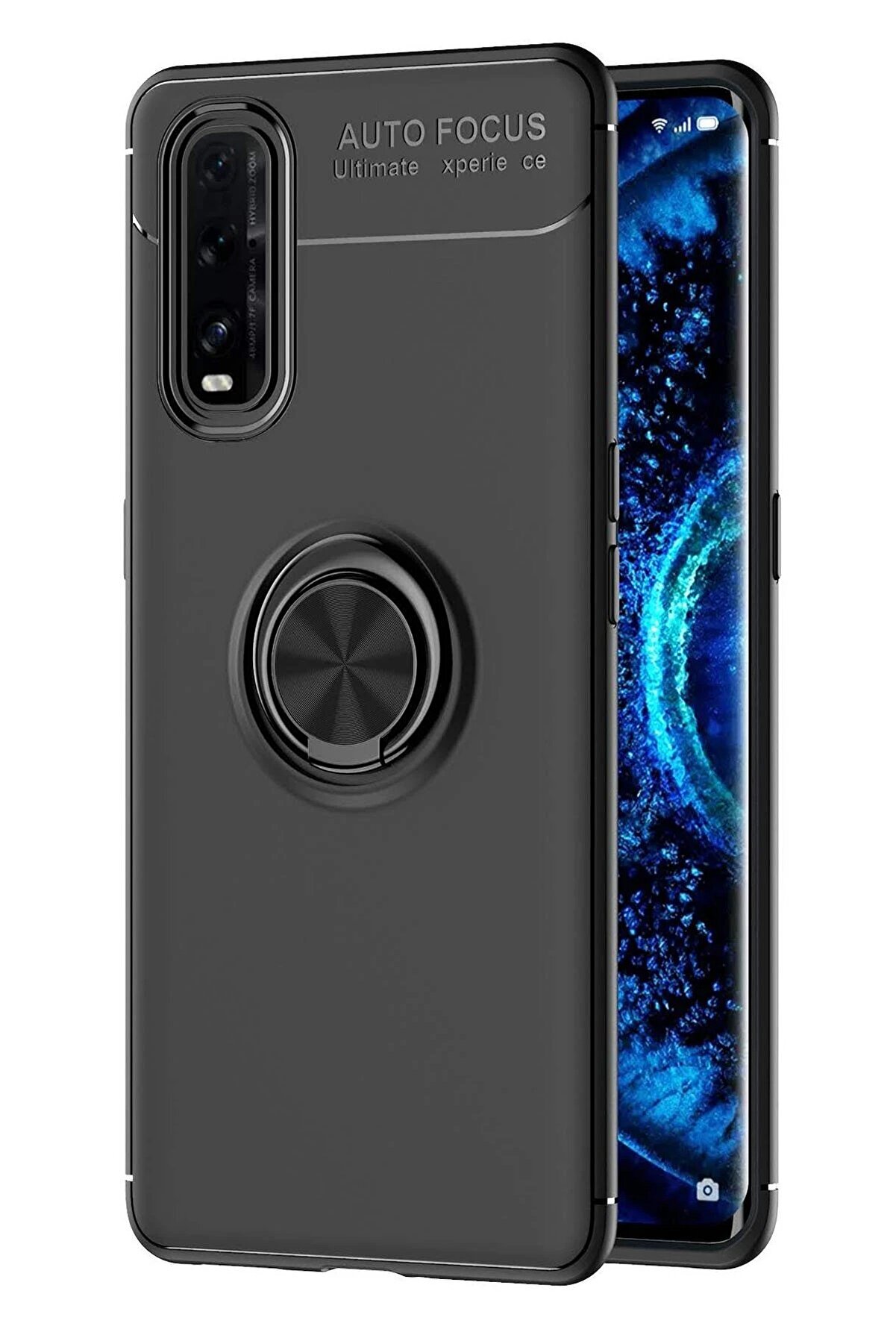 CepteToptan Oppo Find X2 Kılıf Range Yüzüklü Silikon - Siyah - DROPX9344-7236