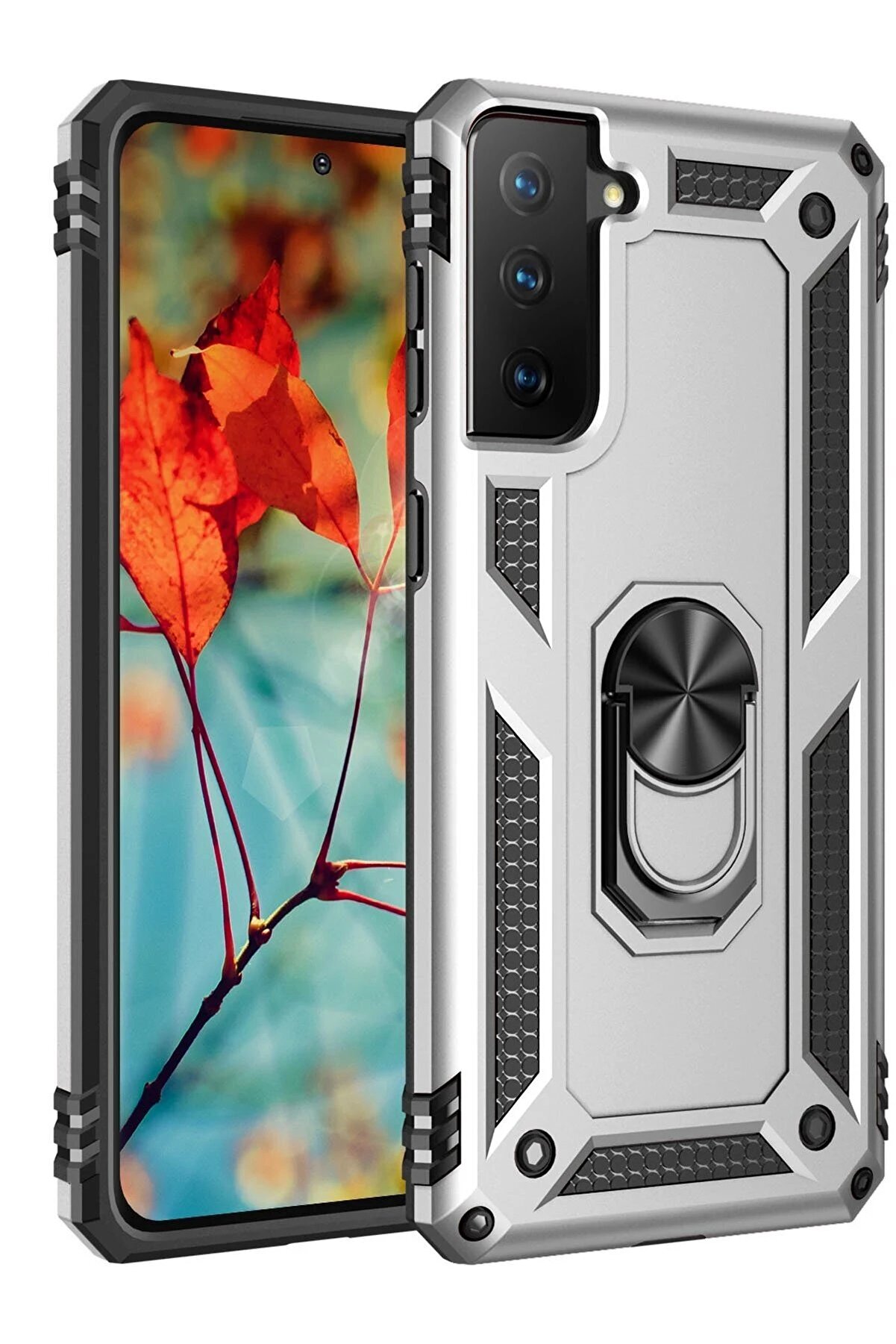 CepteToptan Samsung Galaxy S21 Kılıf Sofya Yüzüklü Silikon Kapak - Gümüş - DROPX3810-1743