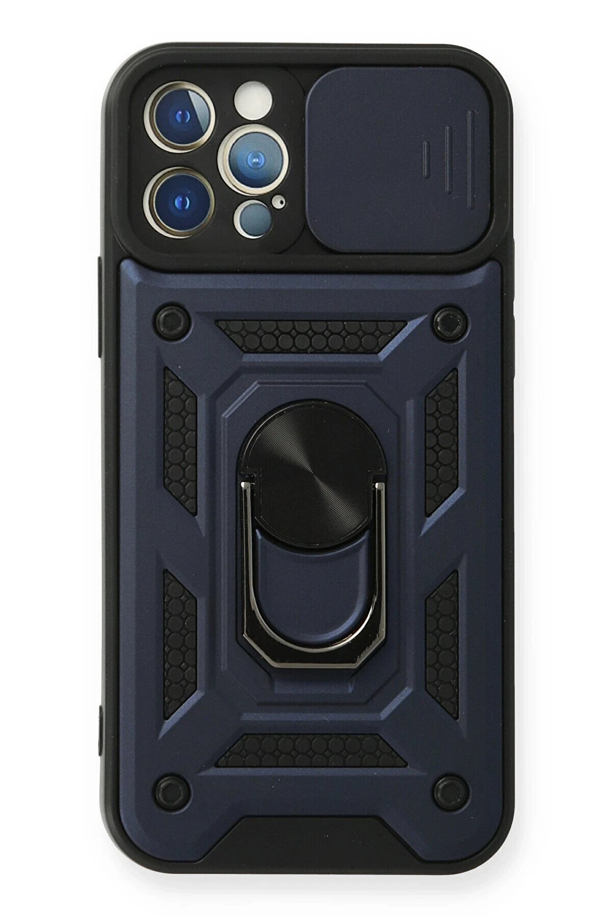 CepteToptan iPhone 12 Pro Kılıf Pars Lens Yüzüklü Silikon - Lacivert - DROPX7550-7375