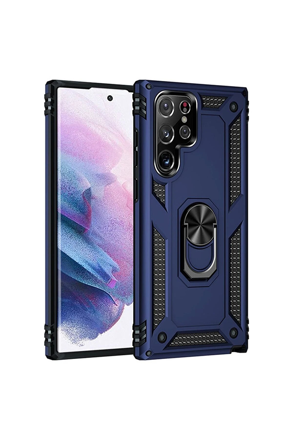 CepteToptan Samsung Galaxy S21 Ultra Kılıf Sofya Yüzüklü Silikon Kapak - Lacivert - DROPX4445-5715