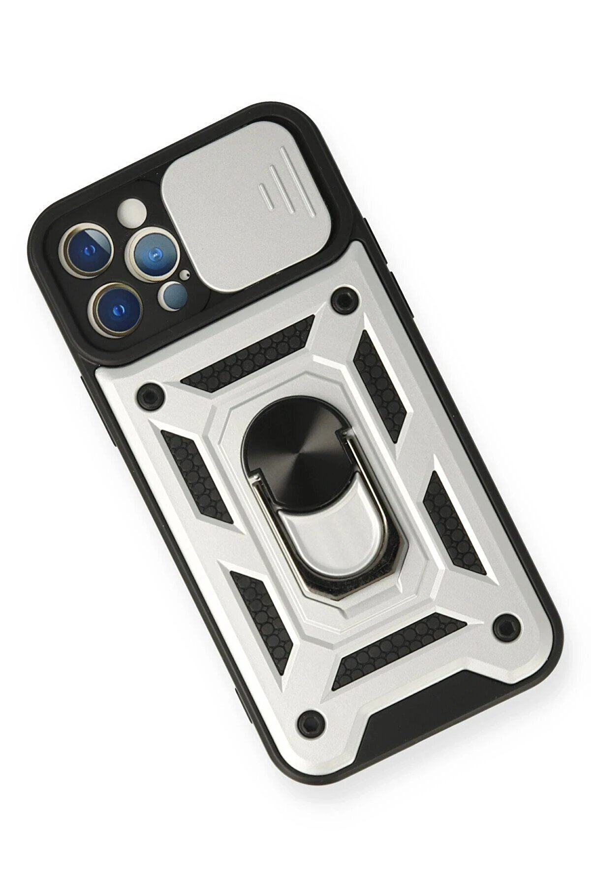 İphone 12 Pro Kılıf Pars Lens Yüzüklü Si̇li̇kon - Gümüş - Dropx8086-3982