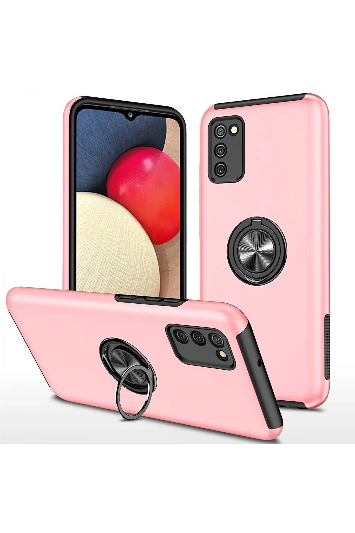 CepteToptan Samsung Galaxy A02S Kılıf Elit Yüzüklü Kapak - Pembe - DROPX9010-6510