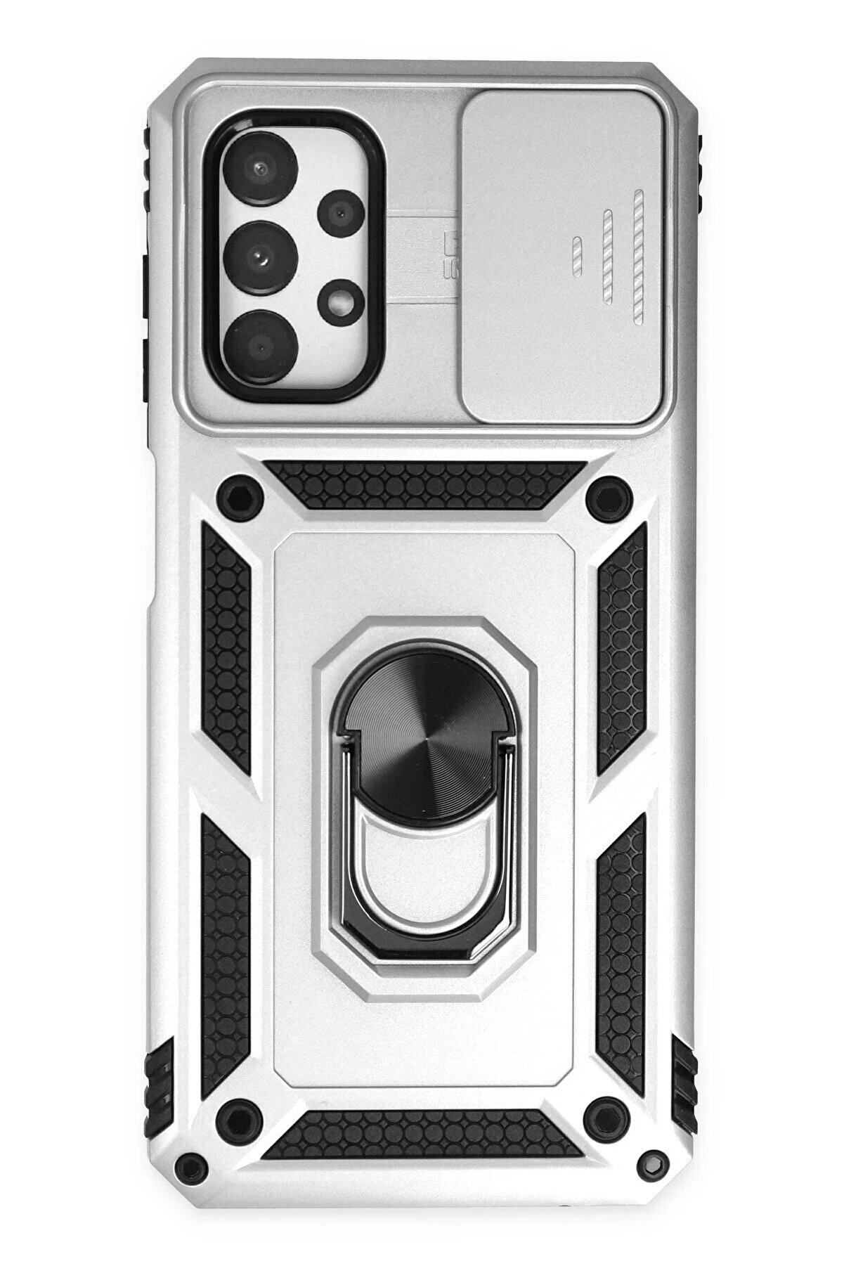 CepteToptan Samsung Galaxy A33 5G Kılıf Pars Lens Yüzüklü Silikon - Gümüş - DROPX8874-8574