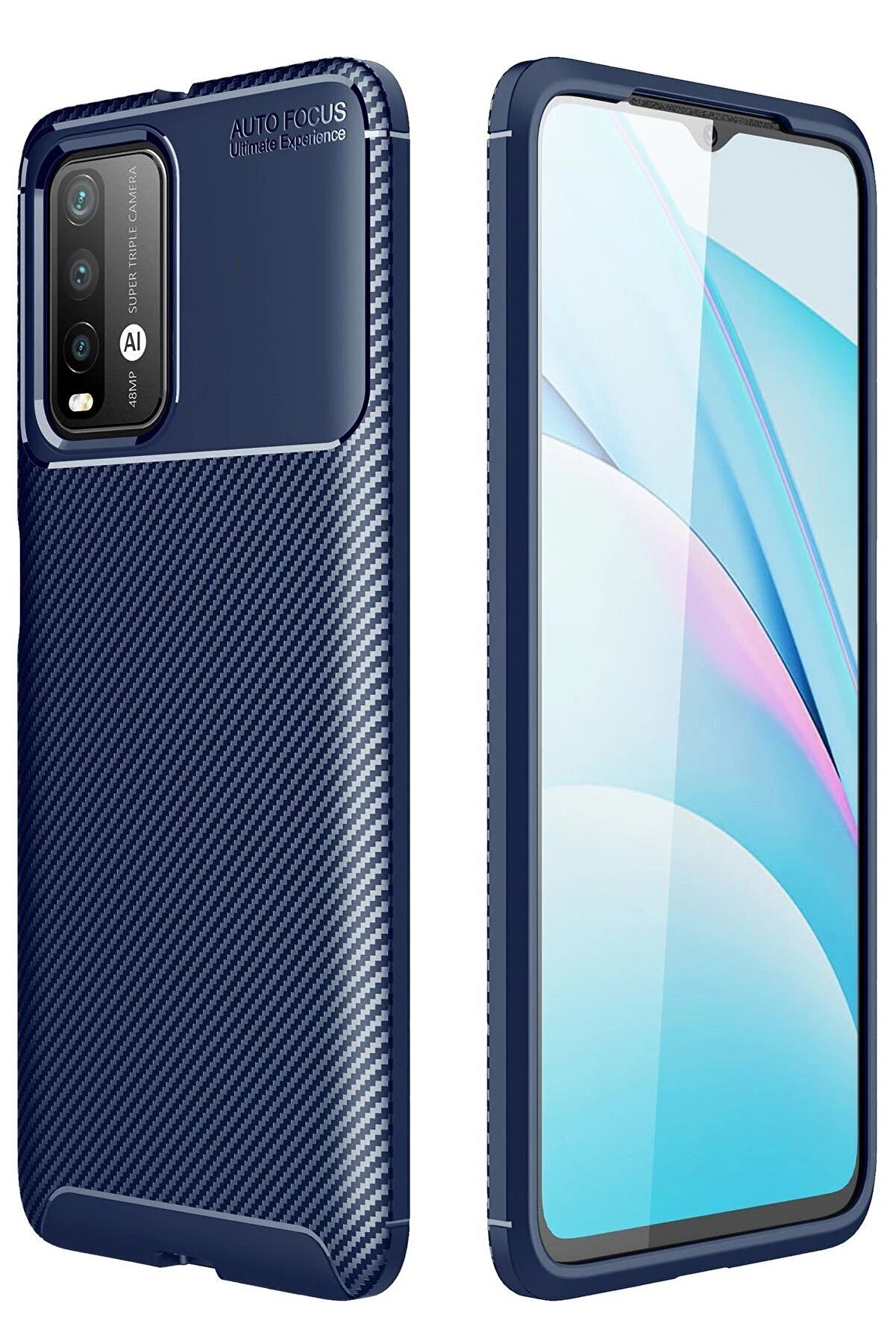 CepteToptan Xiaomi Redmi 9T Kılıf Auto Focus Karbon Kapak - Lacivert - DROPX9220-6146