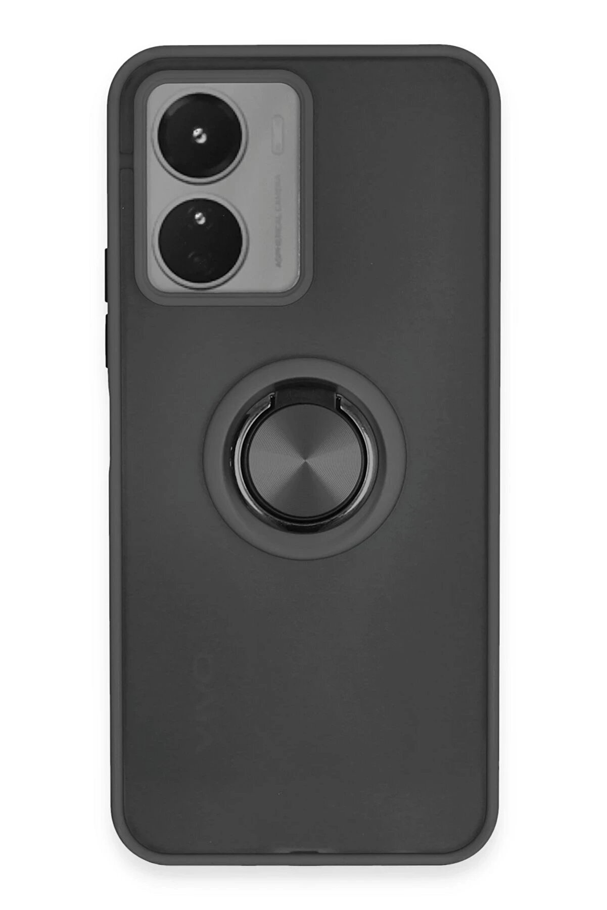 CepteToptan Vivo Y16 Kılıf Montreal Yüzüklü Silikon Kapak - Siyah - DROPX6640-1256