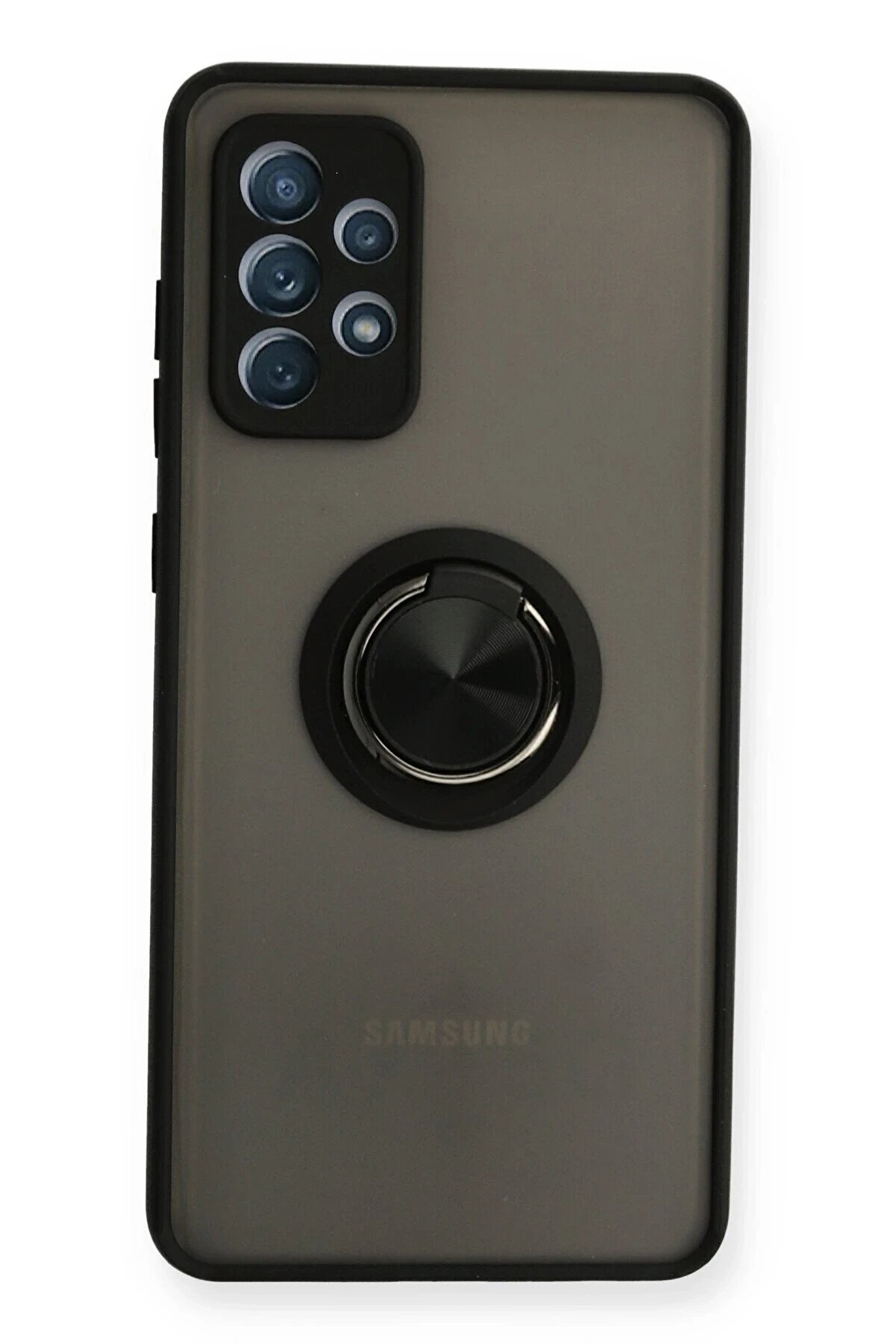 CepteToptan Samsung Galaxy A72 Kılıf Montreal Yüzüklü Silikon Kapak - Siyah - DROPX8500-2952