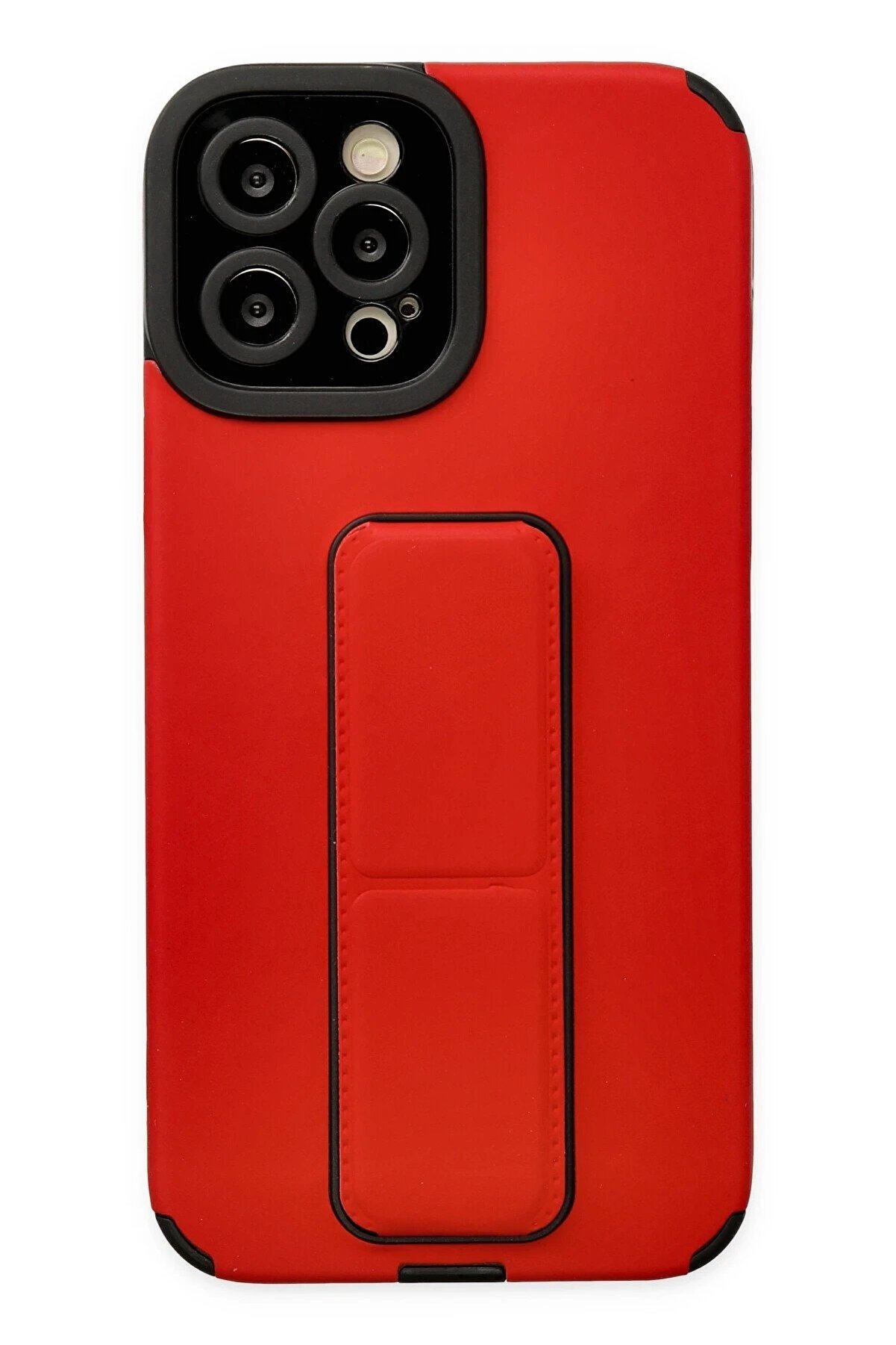 CepteToptan iPhone 12 Pro Max Kılıf Mega Standlı Silikon - Kırmızı - DROPX9211-2476