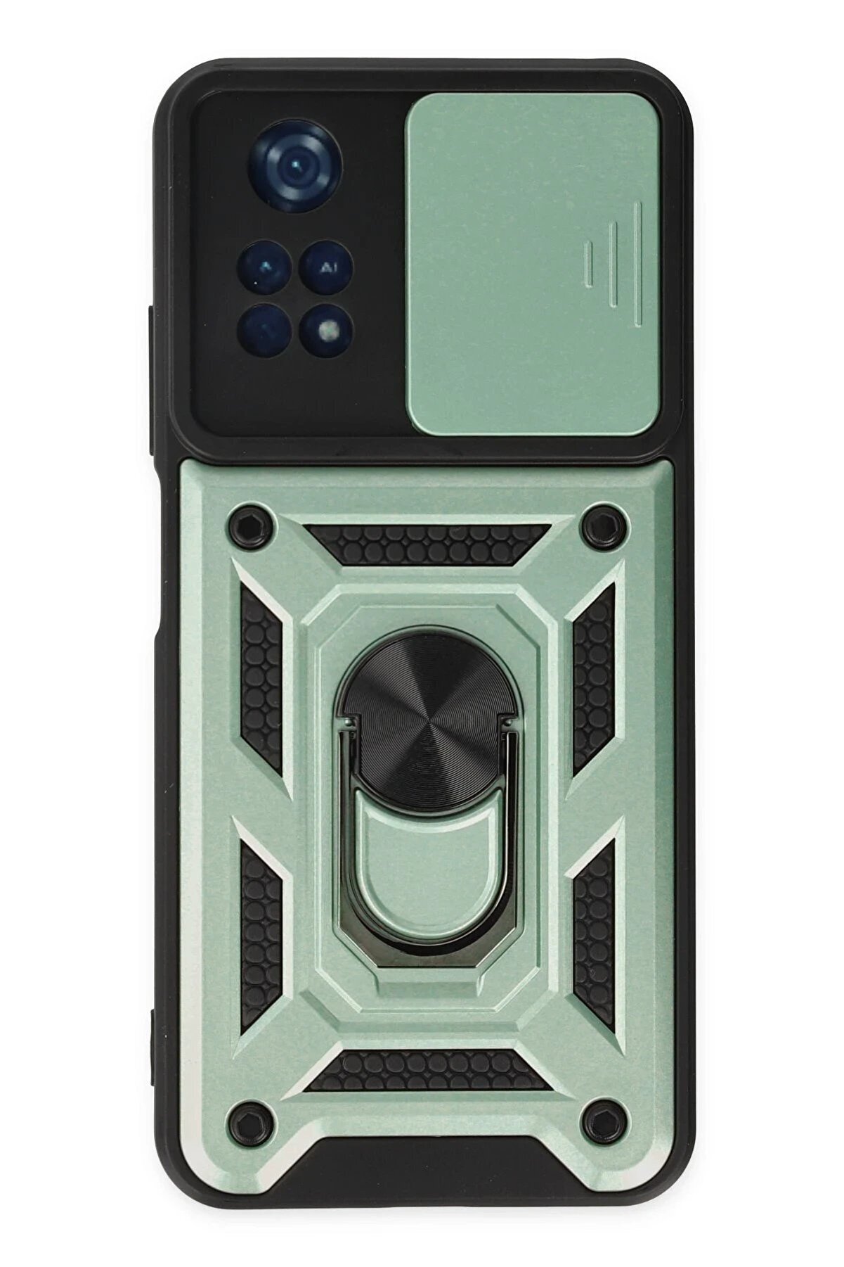 CepteToptan Xiaomi Poco M4 Pro 4G Kılıf Pars Lens Yüzüklü Silikon - Yeşil - DROPX6209-9270