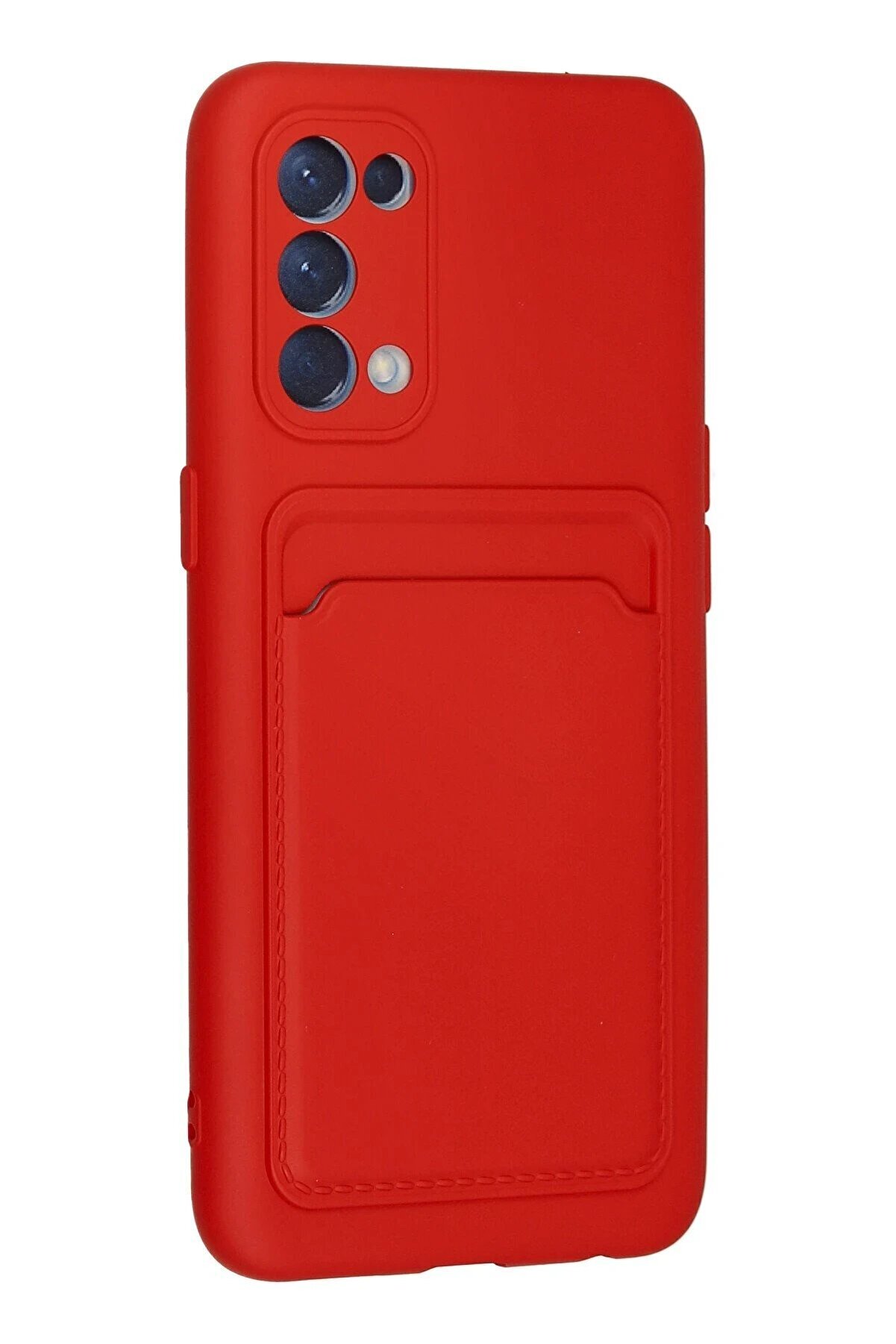 Oppo Reno 5 Kılıf Kelvi̇n Kartvi̇zi̇tli̇ Si̇li̇kon - Kırmızı - Dropx7058-3435