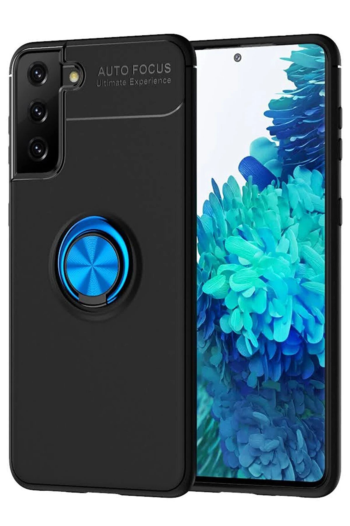 CepteToptan Samsung Galaxy S21 Plus Kılıf Range Yüzüklü Silikon - Siyah-Mavi - DROPX3201-9350