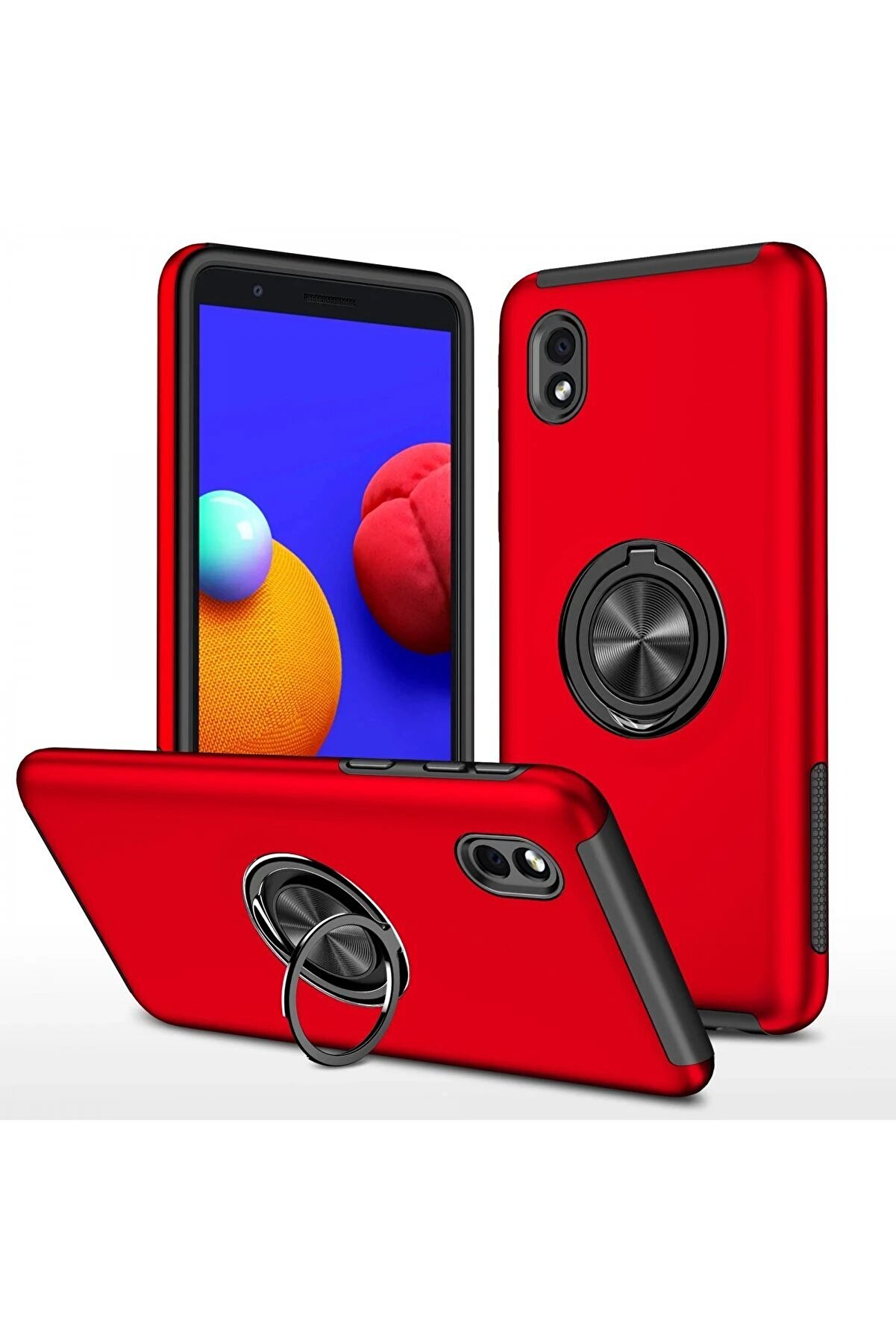 CepteToptan Samsung Galaxy A01 Core Kılıf Elit Yüzüklü Kapak - Kırmızı - DROPX8775-8322