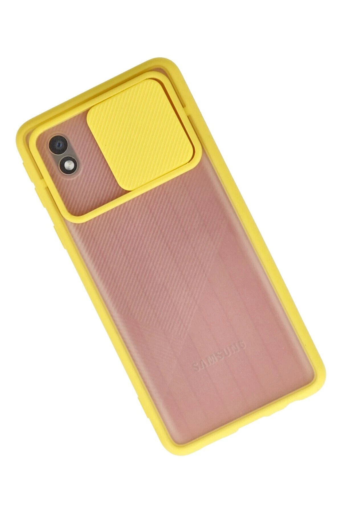 Samsung Galaxy A01 Core Kılıf Palm Buzlu Kamera S&uuml;rg&uuml;l&uuml; Si̇li̇kon - Sarı - Dropx2630-5602